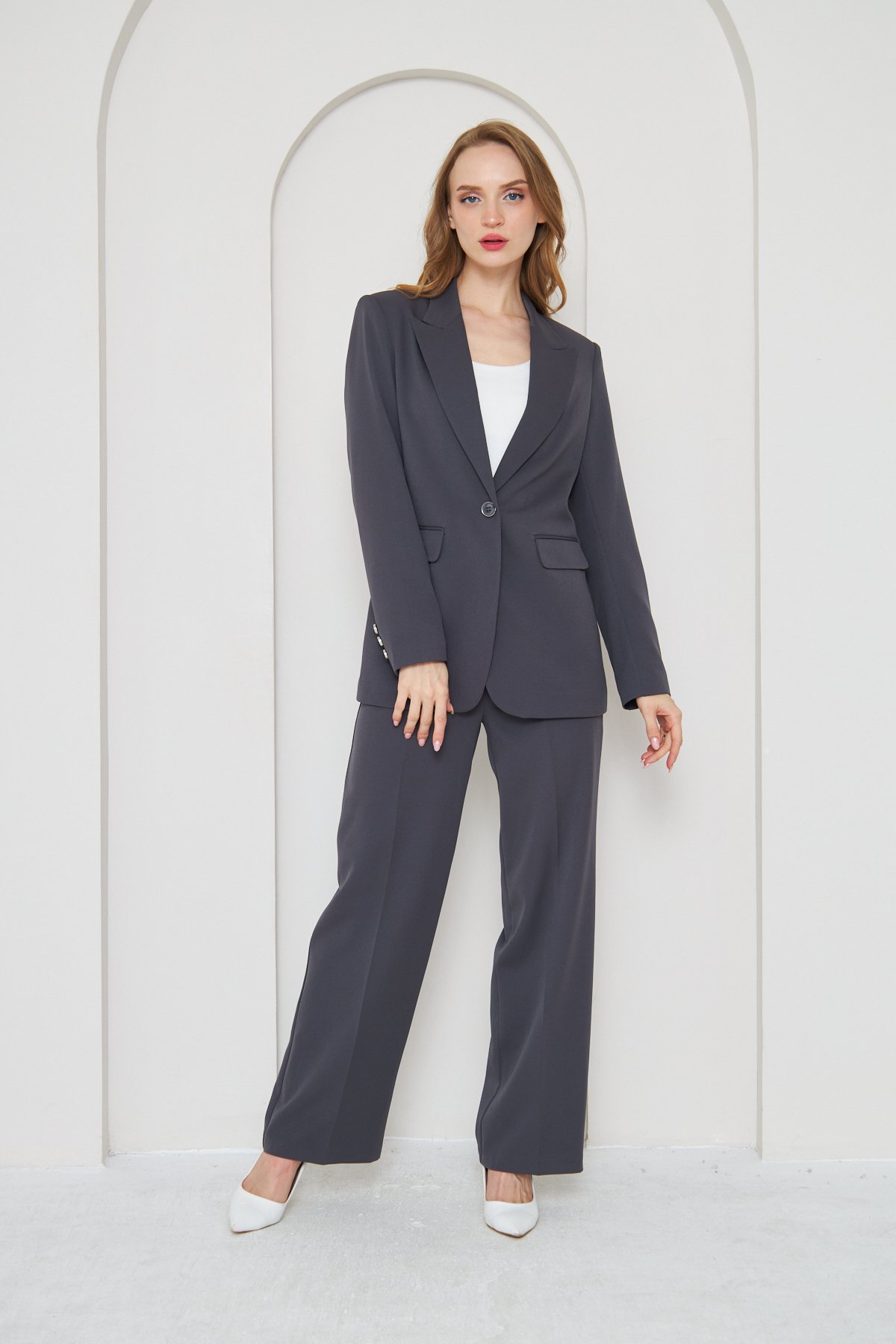 Oversize Sivri Yaka Blazer Ceket&Pantolon Takım