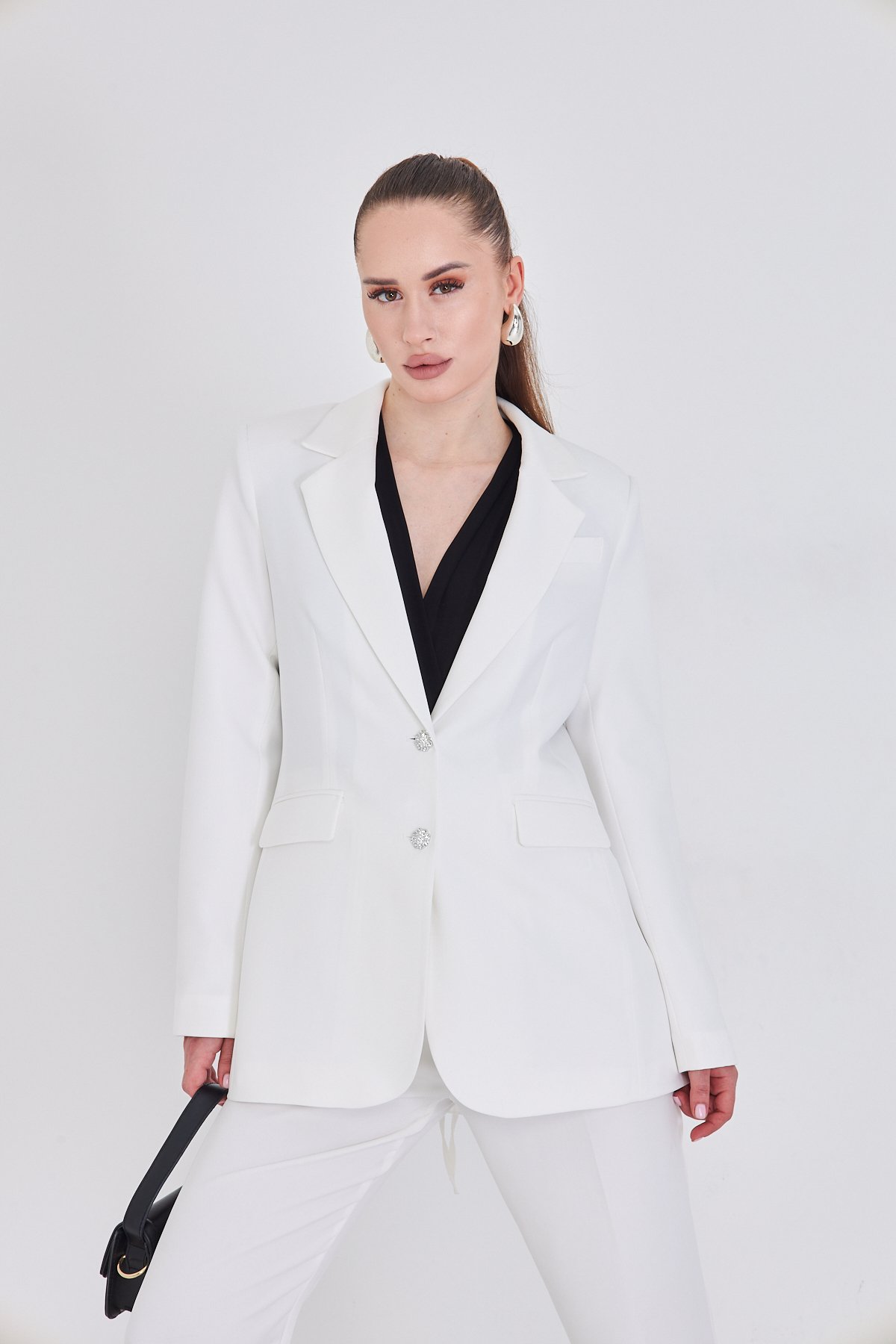 Şifon Pilise Detaylı Blazer - Beyaz