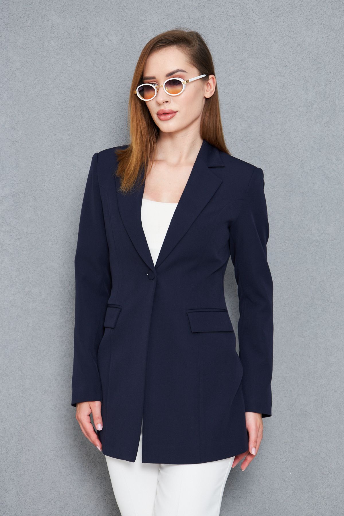 Klasik Tek Düğme Blazer Ceket - Lacivert