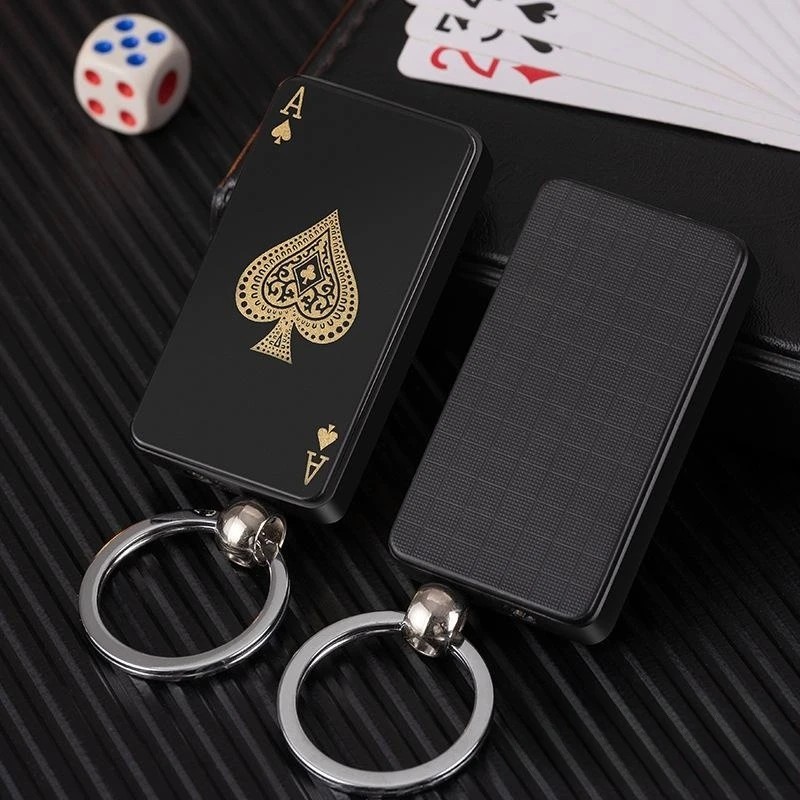 Anahtarlık Poker Tasarim Jet Alev Oyun Karti Rüzgar Geçirmez Çakmak Sarı