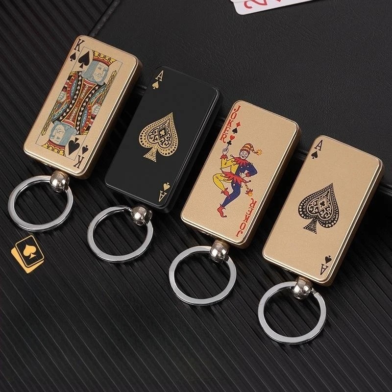 Anahtarlık Poker Tasarim Jet Alev Oyun Karti Rüzgar Geçirmez Çakmak Sarı