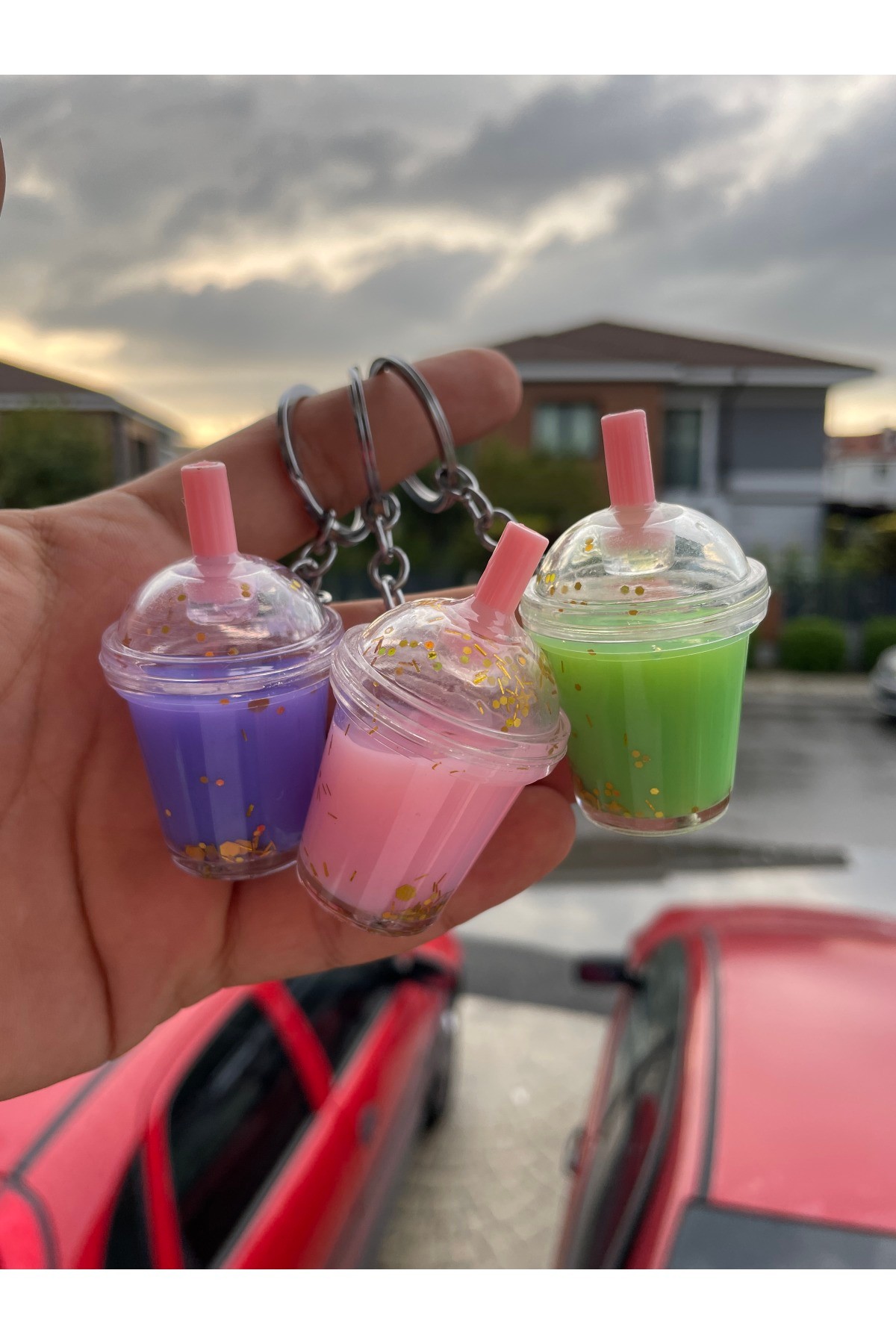 Sulu ve Simli milkshake içecek Anahtarlık