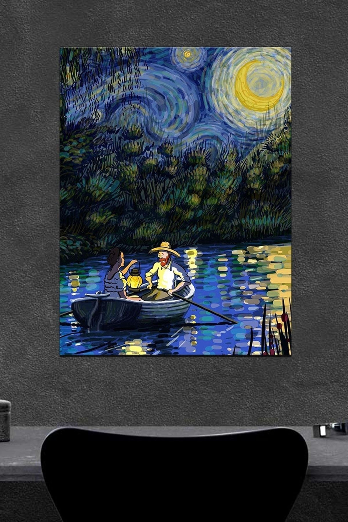 Van Gogh Ay Işığı Sandal Ahşap Poster (27x18)