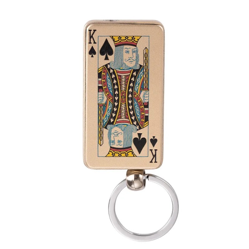 Anahtarlık Poker Tasarim Jet Alev Oyun Karti Rüzgar Geçirmez Çakmak Sarı