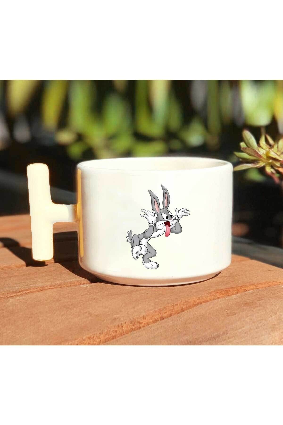 Bugs Bunny Baskılı Beyaz T Kulp Kupa Bardak