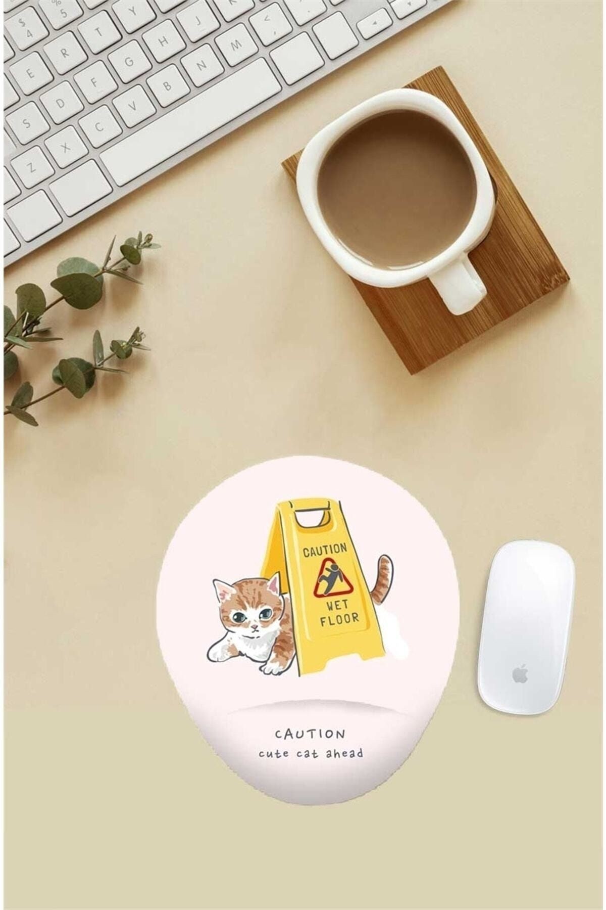 Dikkat Kaygan Zemin Yazılı Bilek Destekli Mouse Pad