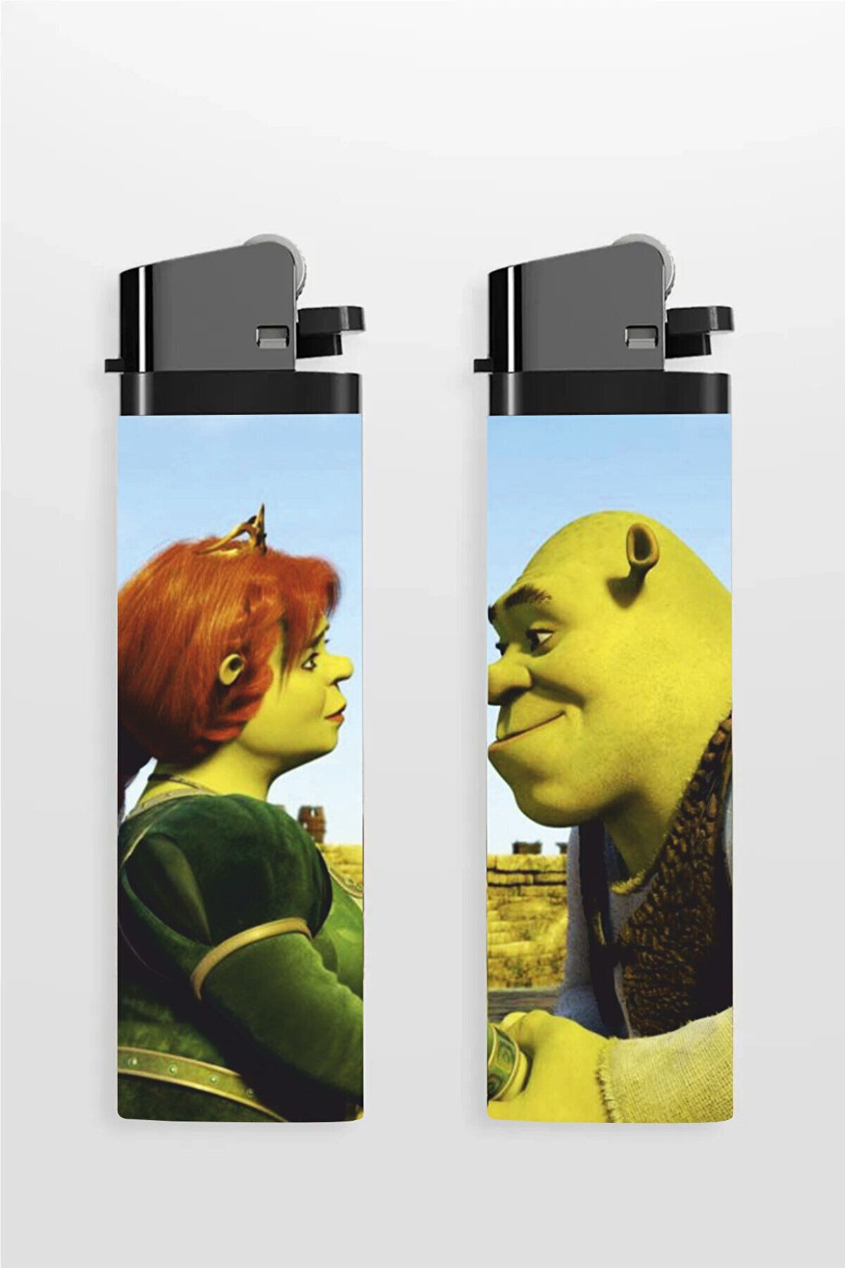 2'li Çakmak Sevgililer Shrek ve Fiona Love Baskılı Full Kaplamalı Klasik Çakmak