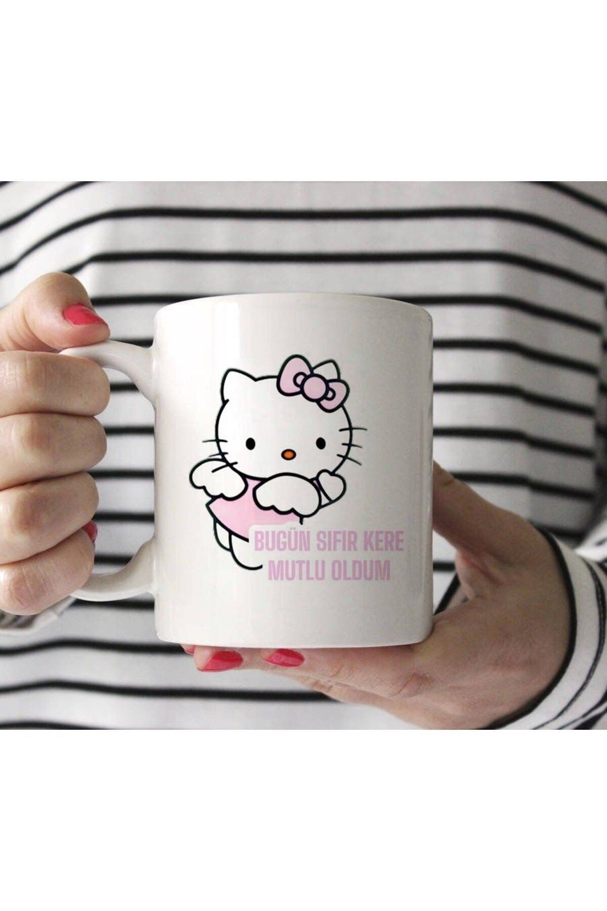 Beyaz Kupa Bardak Hello Kitty Bugün Sıfır Kere Mutlu Oldum