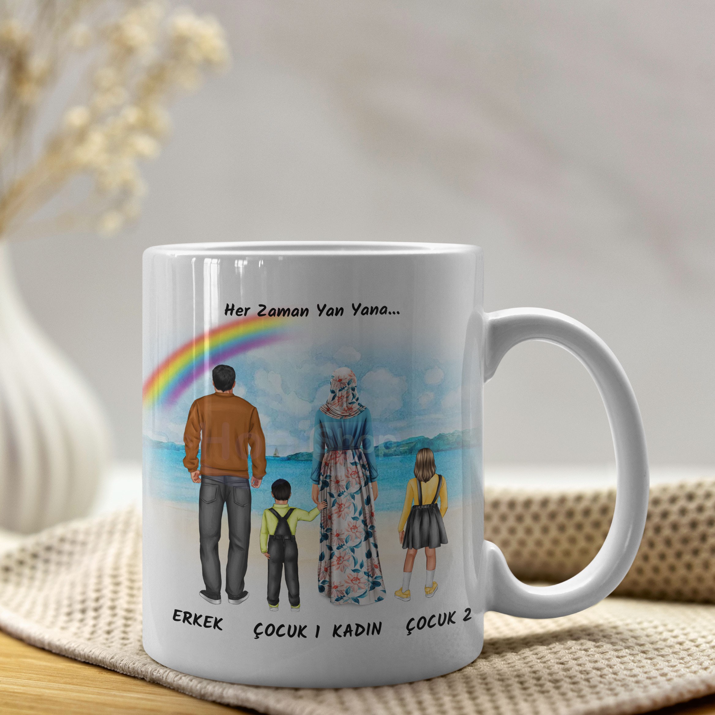Çocuklu Aile Kupası (Tesettürlü Kadın) - 1 Erkek 1 Kız Çocuk