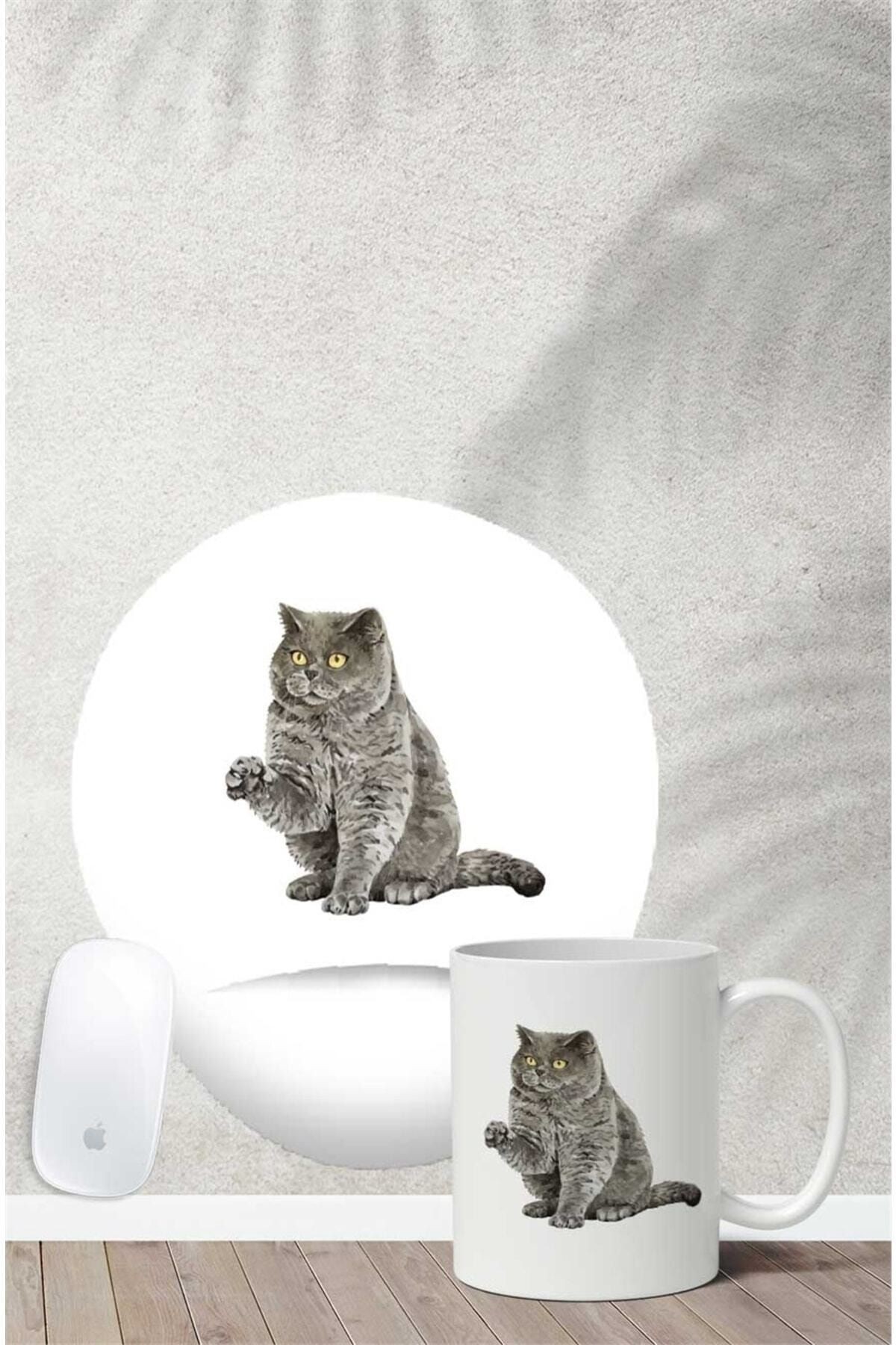 British Shorthair Desenli Bilek Destekli Mouse Pad Kupa Seti