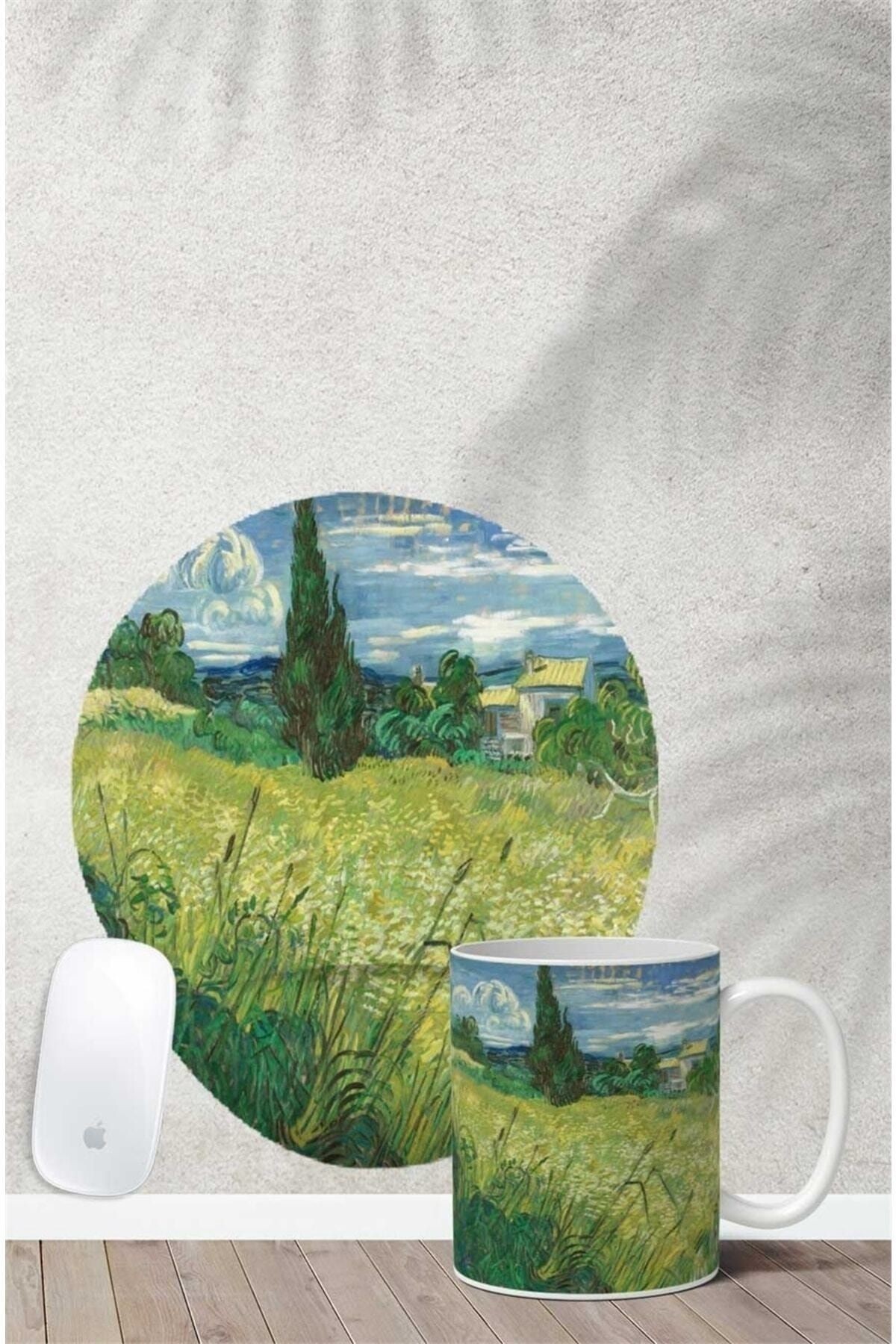 Van Gogh Greenfield Desenli Bilek Destekli Mouse Pad Kupa Seti