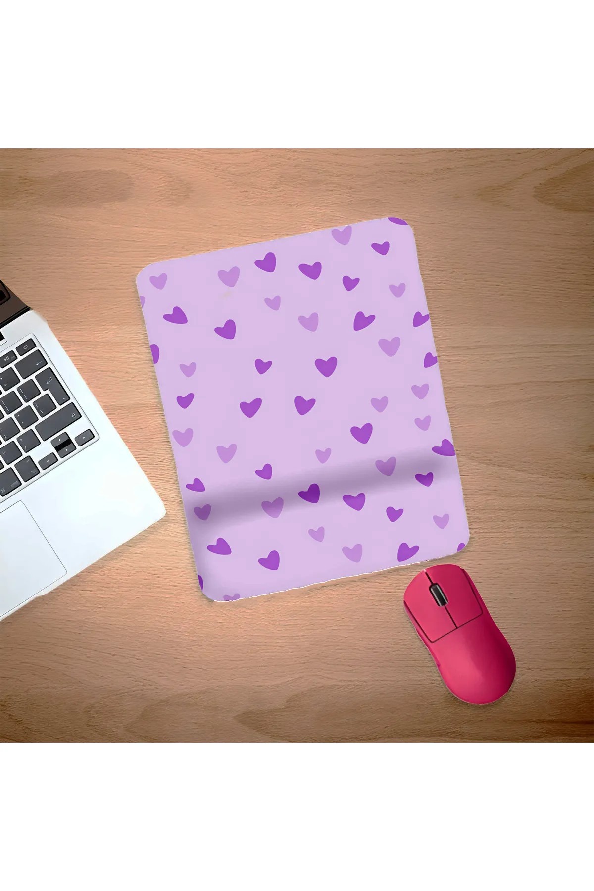 Minik Mor ve Lila Kalpler Bilek Destekli Mouse Pad