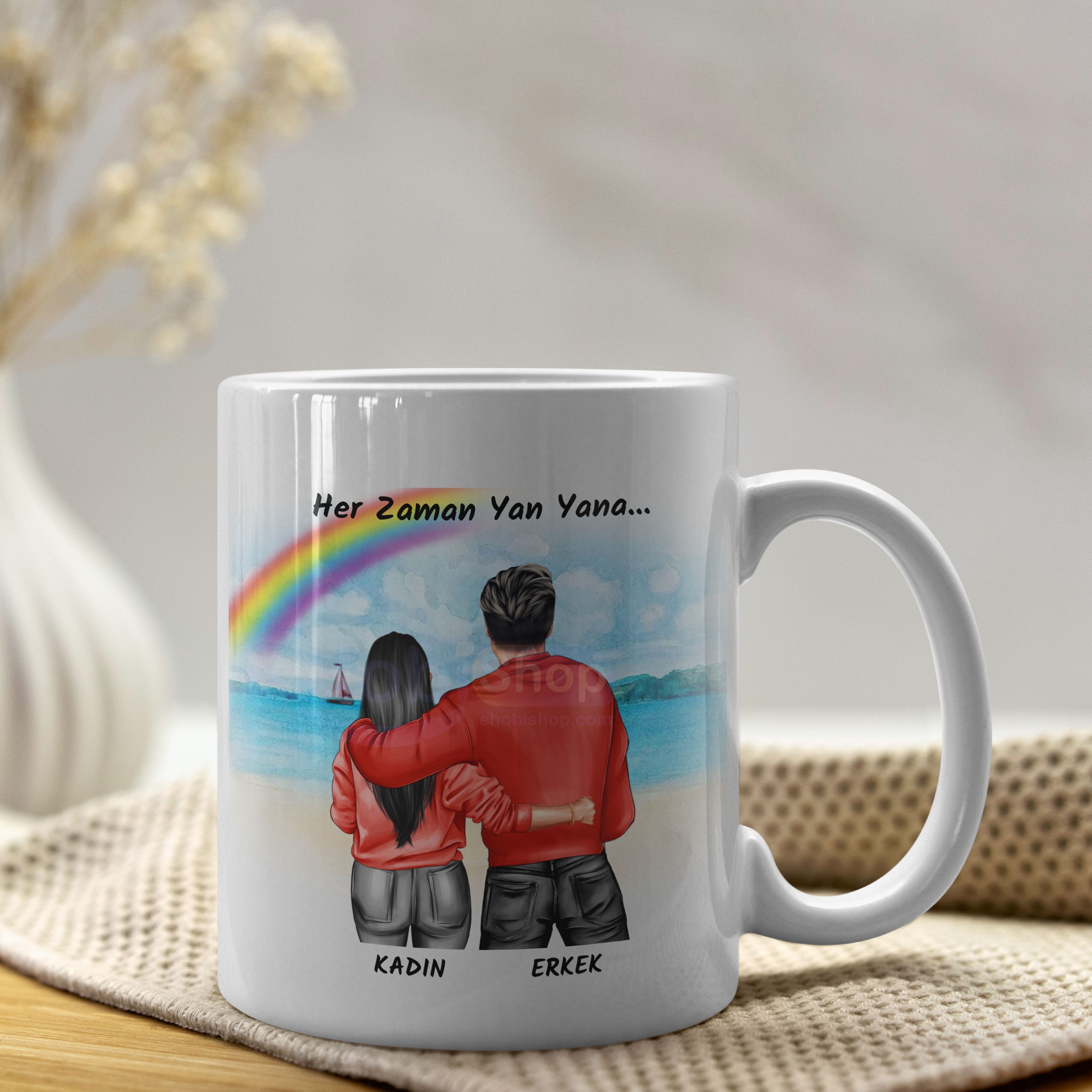 Sevgili - Çift Kupa Bardak - Sarılan Model