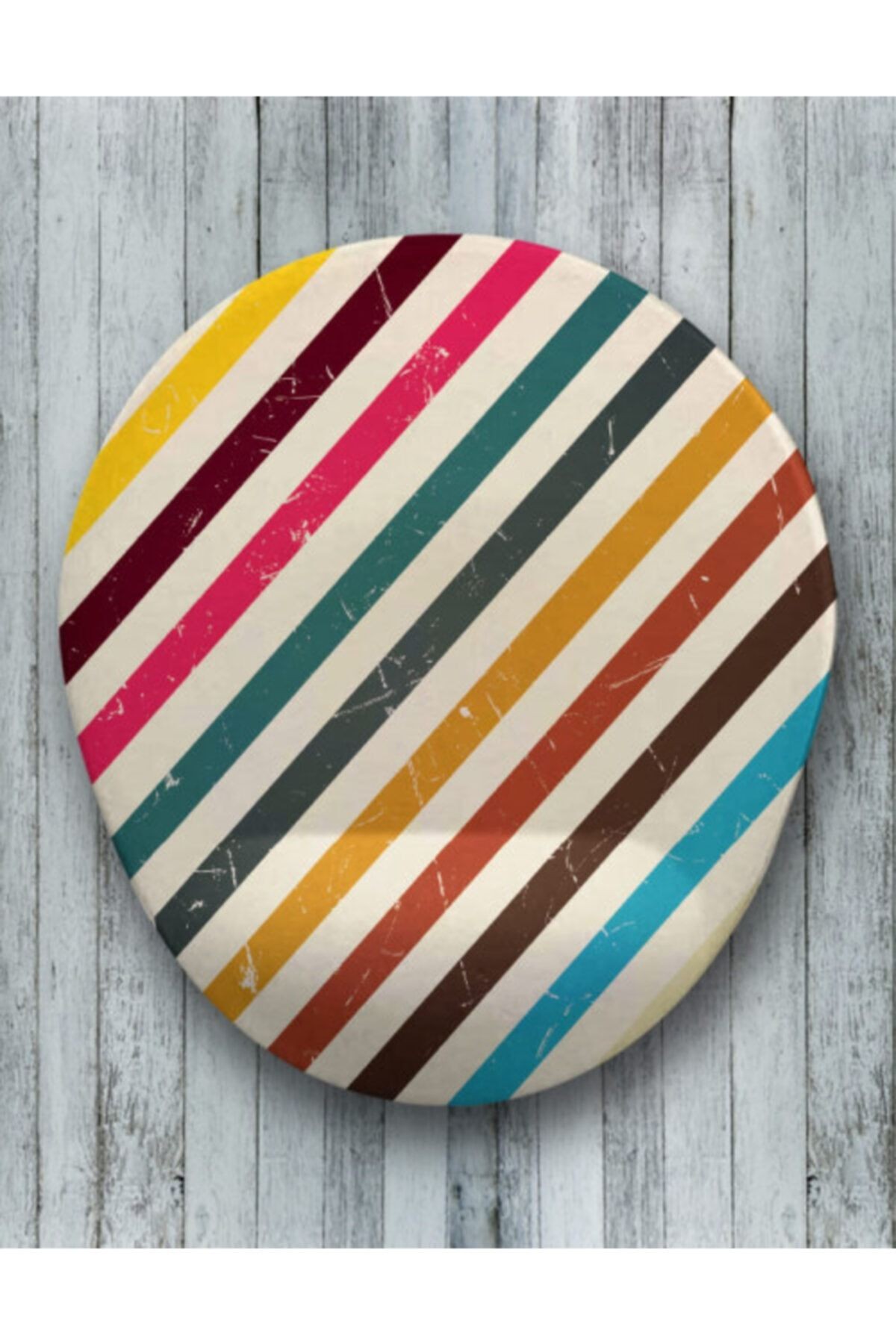Retro Çizgiler Oval Bilek Destekli Mouse Pad