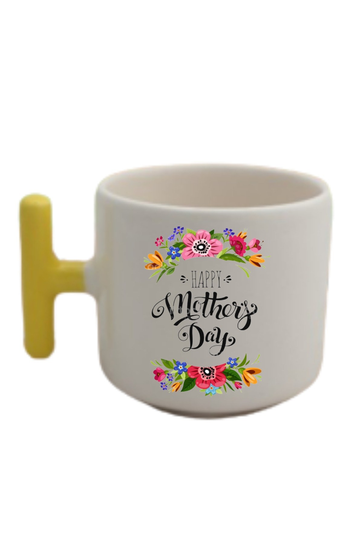Happy Mothers Day Anneler Günü Tasarımlı Sarı T Kulp Fincan Modelleri