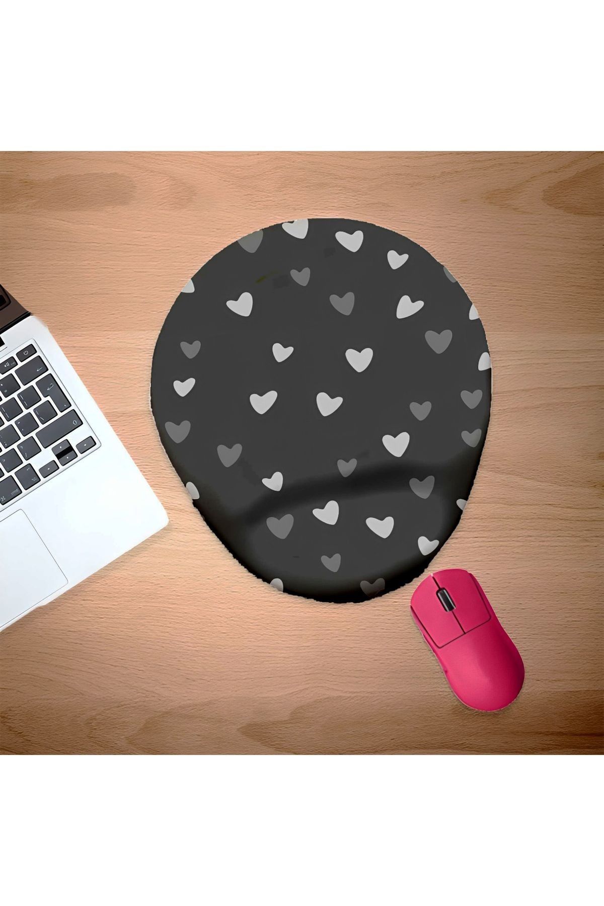 Minik Siyah ve Beyaz Kalpler Bilek Destekli Mouse Pad