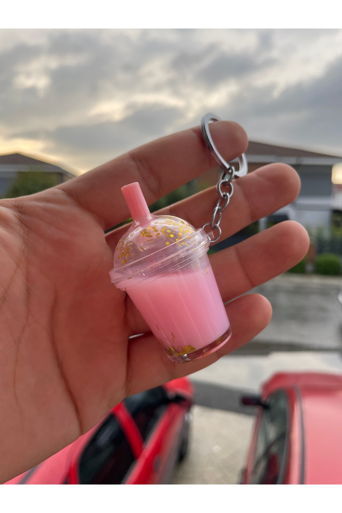 Sulu ve Simli milkshake içecek Anahtarlık