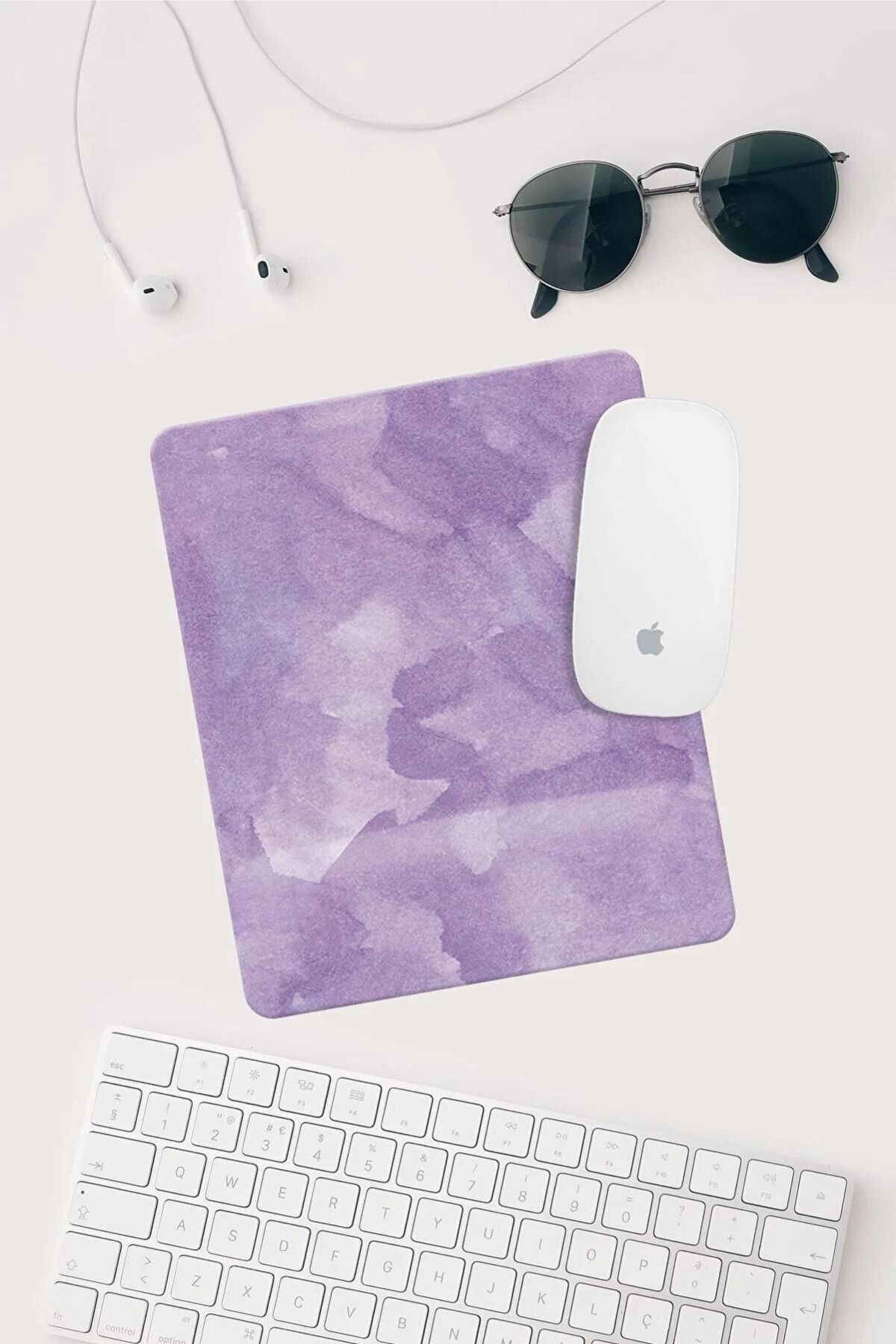 Mor Desenli Bilek Destekli Dikdörtgen Mouse Pad Mouse Altlığı.