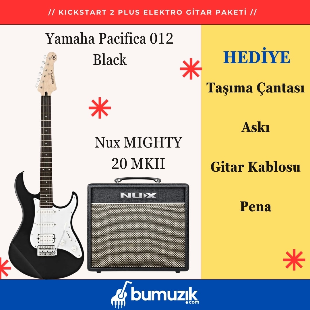 PROGRESS 2 Elektro Gitar Seti // Yamaha Pacifica 012 Black, Nux Mighty 20 MKII Elektro Gitar Amfisi