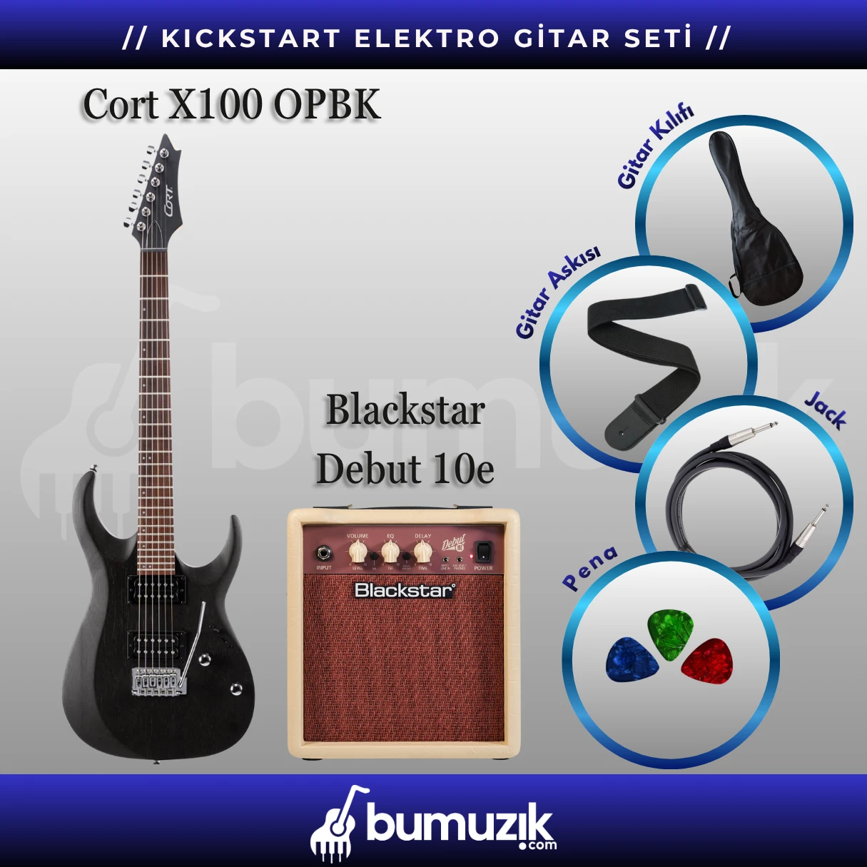 KICKSTART Elektro Gitar Seti // CORT X100 OPBK, Blackstar Debut 10e Combo Elektro Gitar Amfisi 