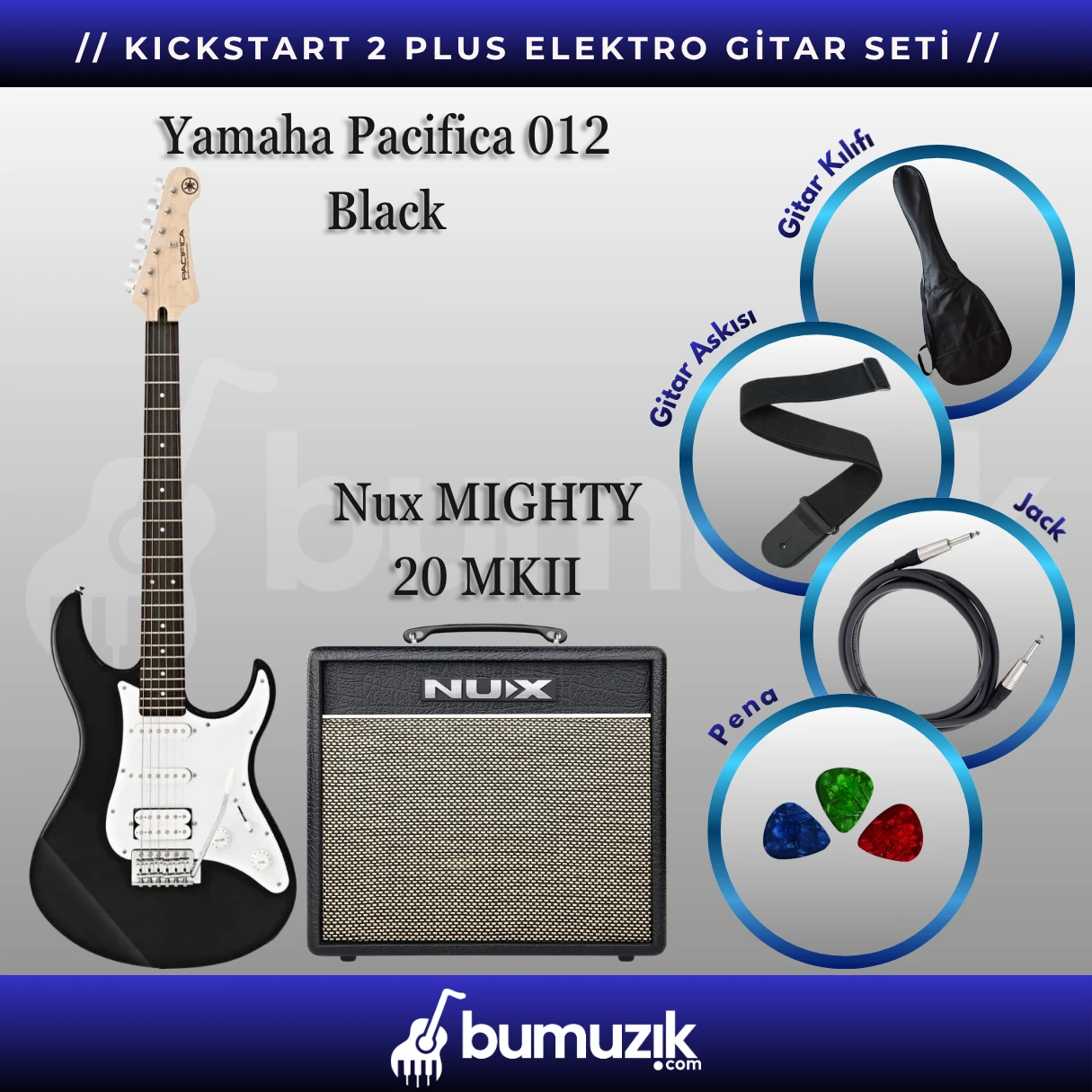 PROGRESS 2 Elektro Gitar Seti // Yamaha Pacifica 012 Black, Nux Mighty 20 MKII Elektro Gitar Amfisi