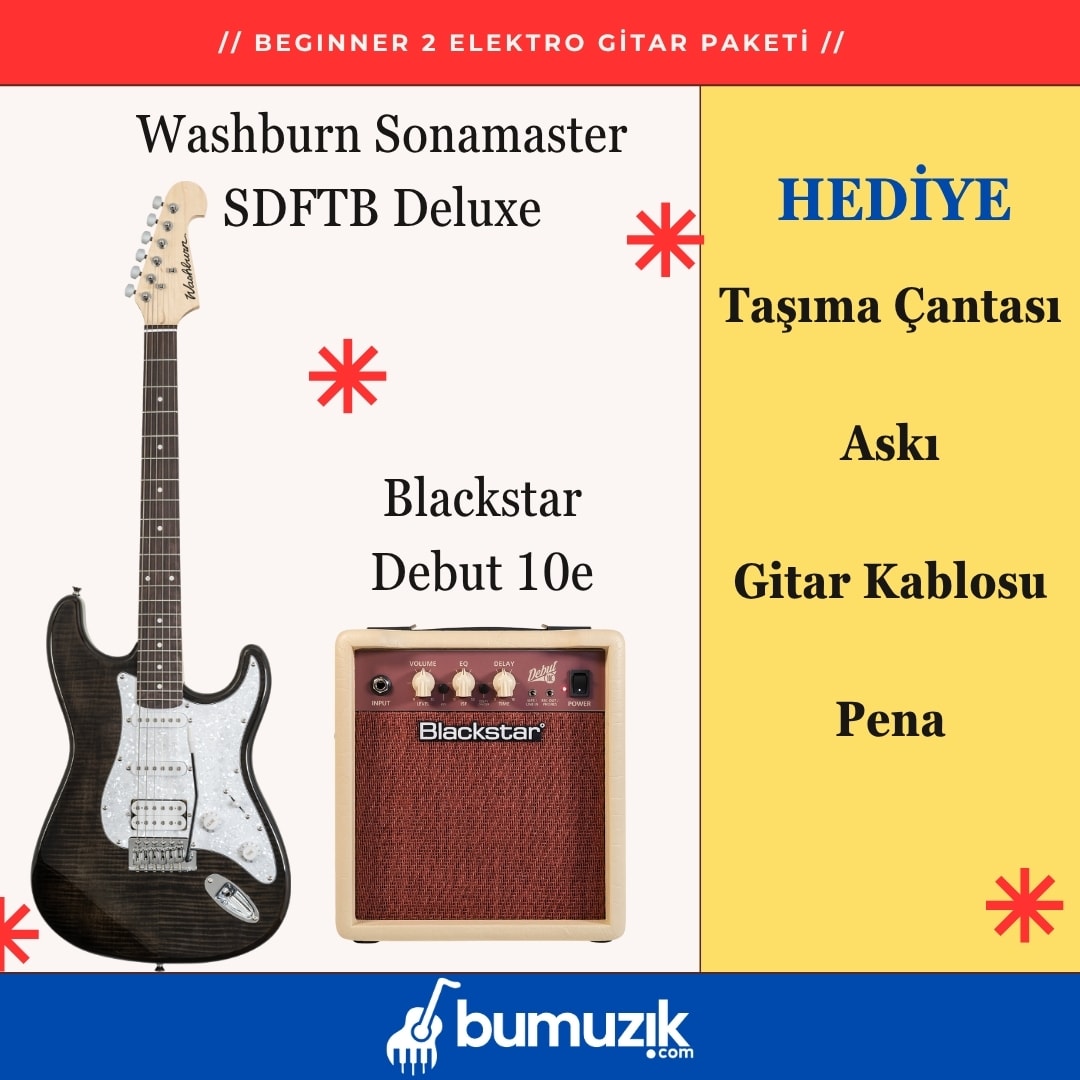 BEGINNER 2 Elektro Gitar Seti // Washburn Sonamaster SDFTB, Blackstar Debut 10e Combo Elektro Gitar Amfisi 