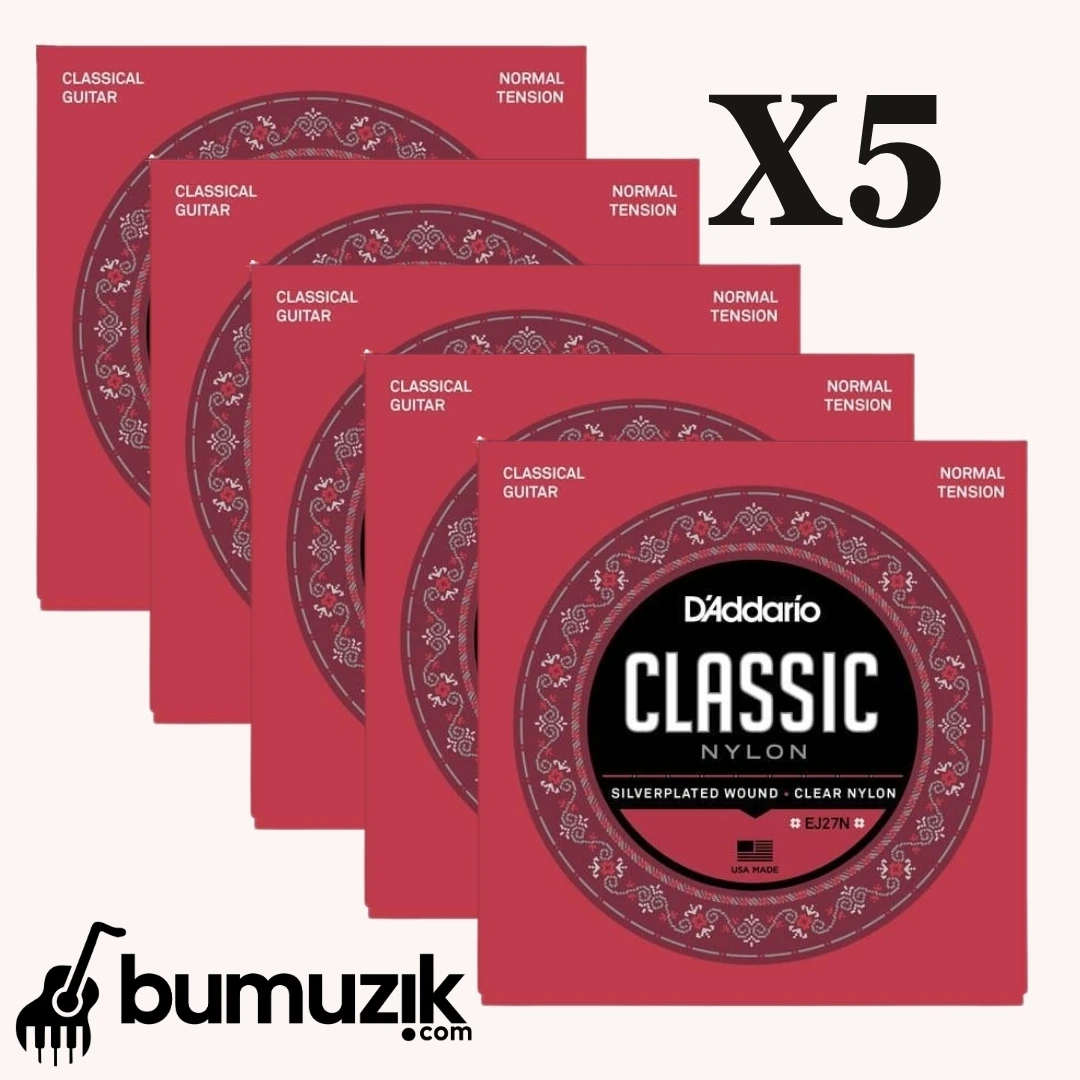 DADDARIO EJ27N KLASİK GİTAR TEL SETİ (5'li Set), 4/4, SILVERPLATED WOUND, NORMAL TENSION