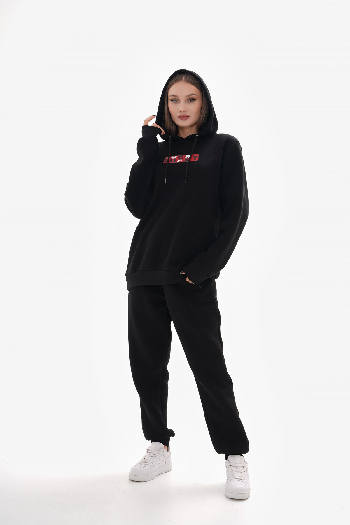 'Lucky' Baskılı Kapüşonlu Sweatshirt