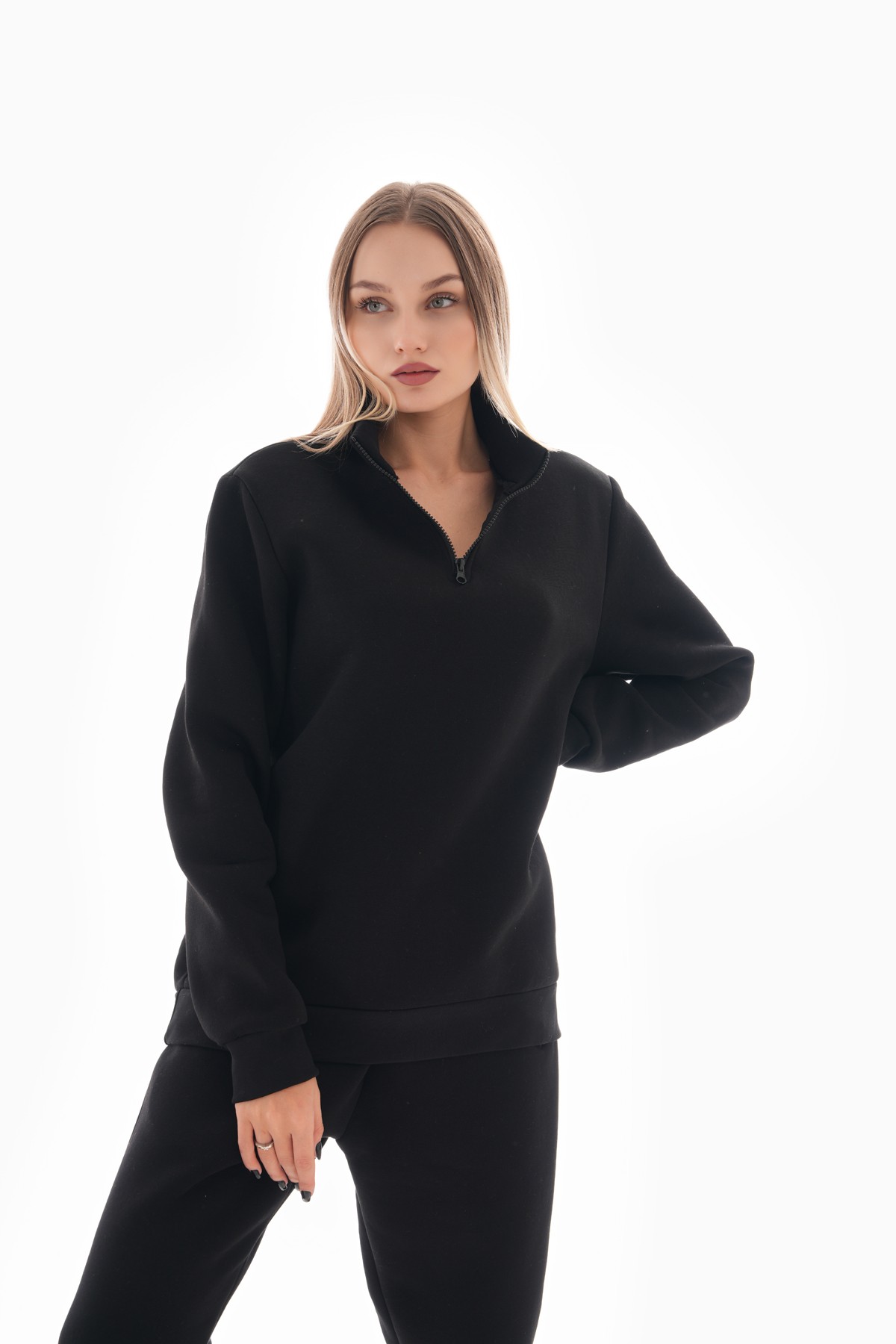 Yarım Fermuarlı Oversize Sweatshirt