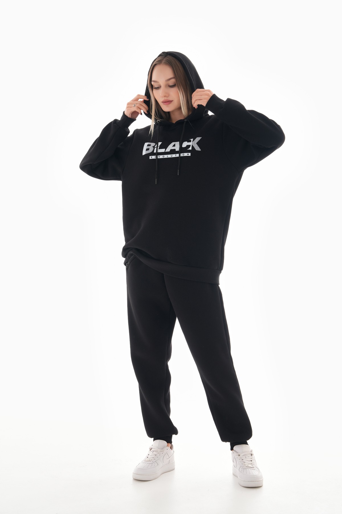 'Black Revolution' Baskılı Kapüşonlu Sweatshirt