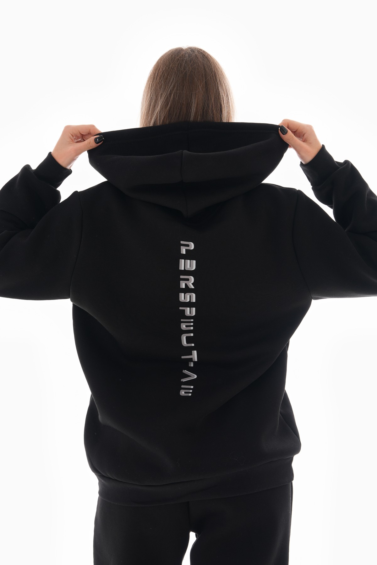 'Perspective' Baskılı Kapüşonlu Sweatshirt