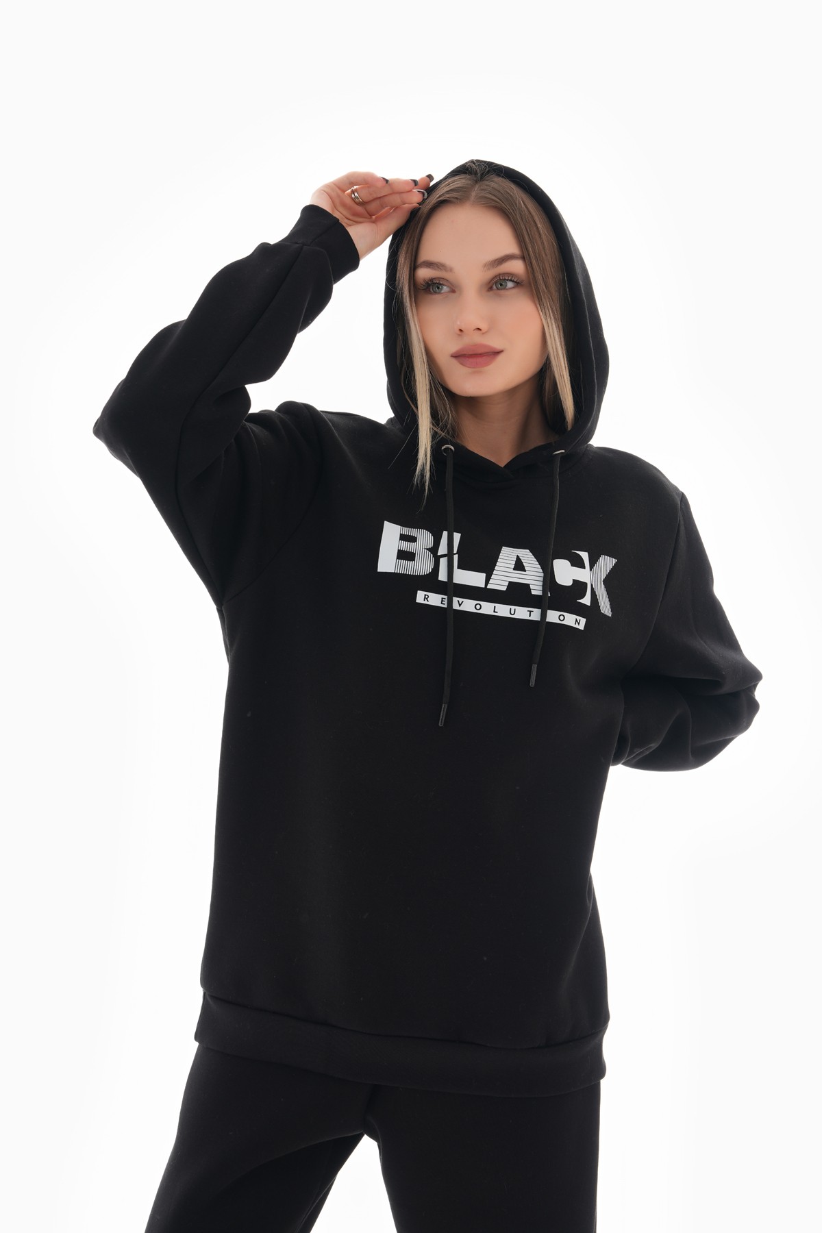 'Black Revolution' Baskılı Kapüşonlu Sweatshirt