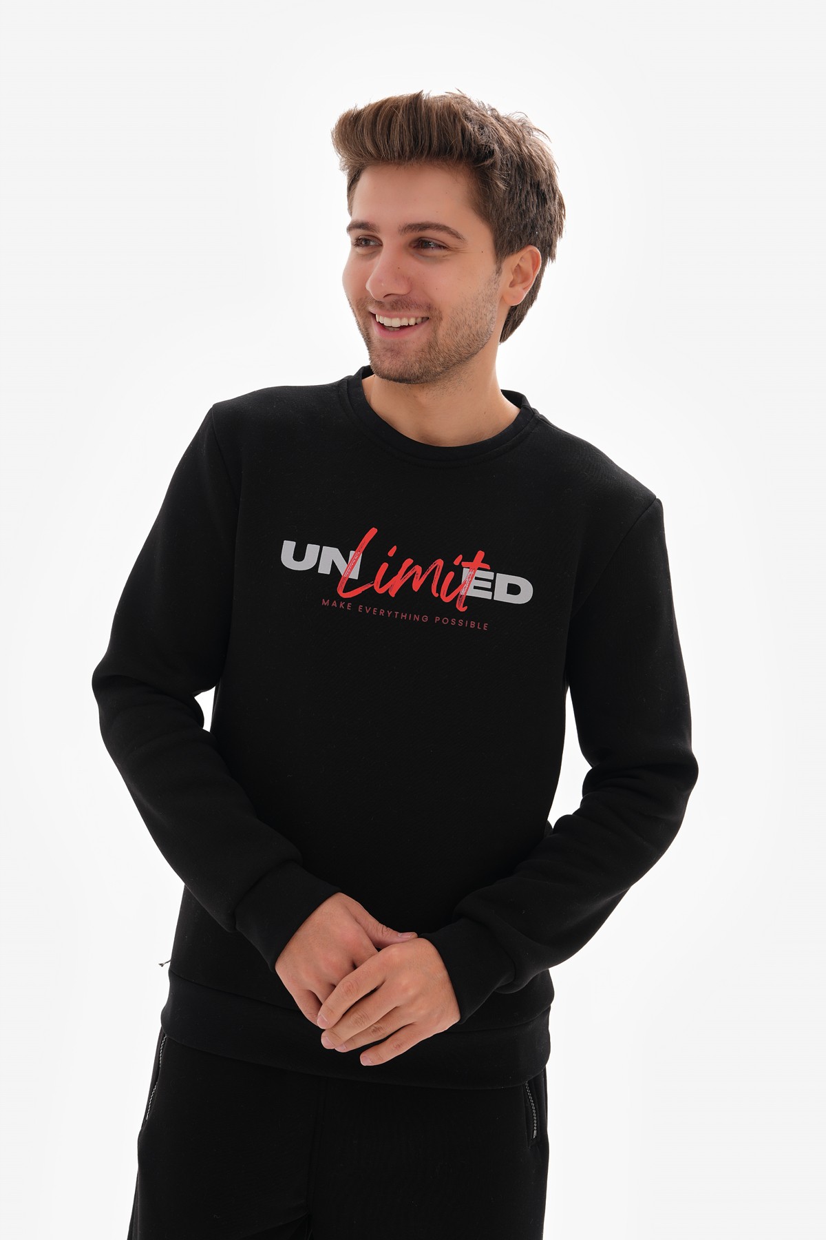 ‘Unlimited’ Baskılı Sıfır Yaka Sweatshirt