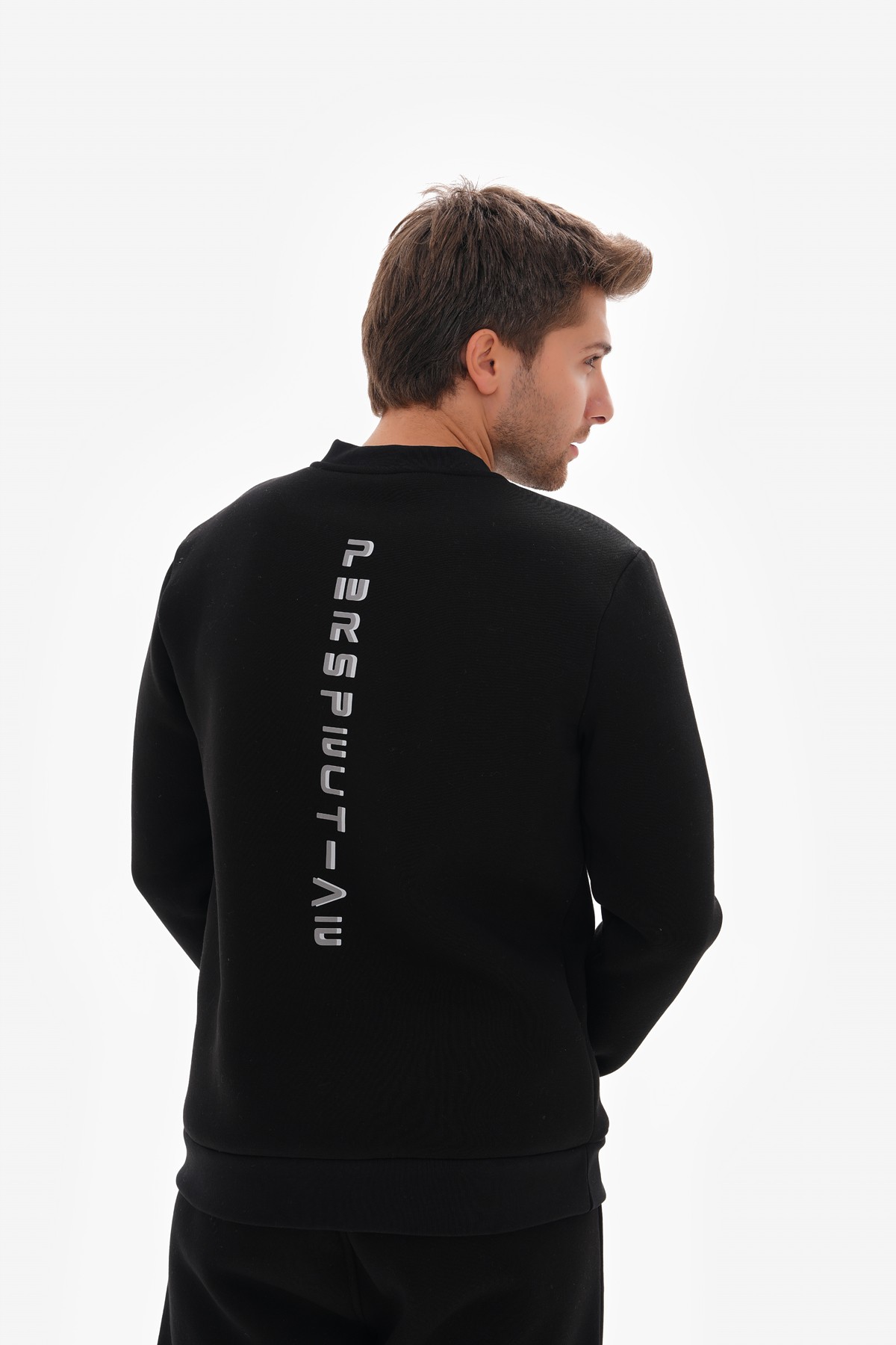 ‘Perspective’ Baskılı Sıfır Yaka Sweatshirt