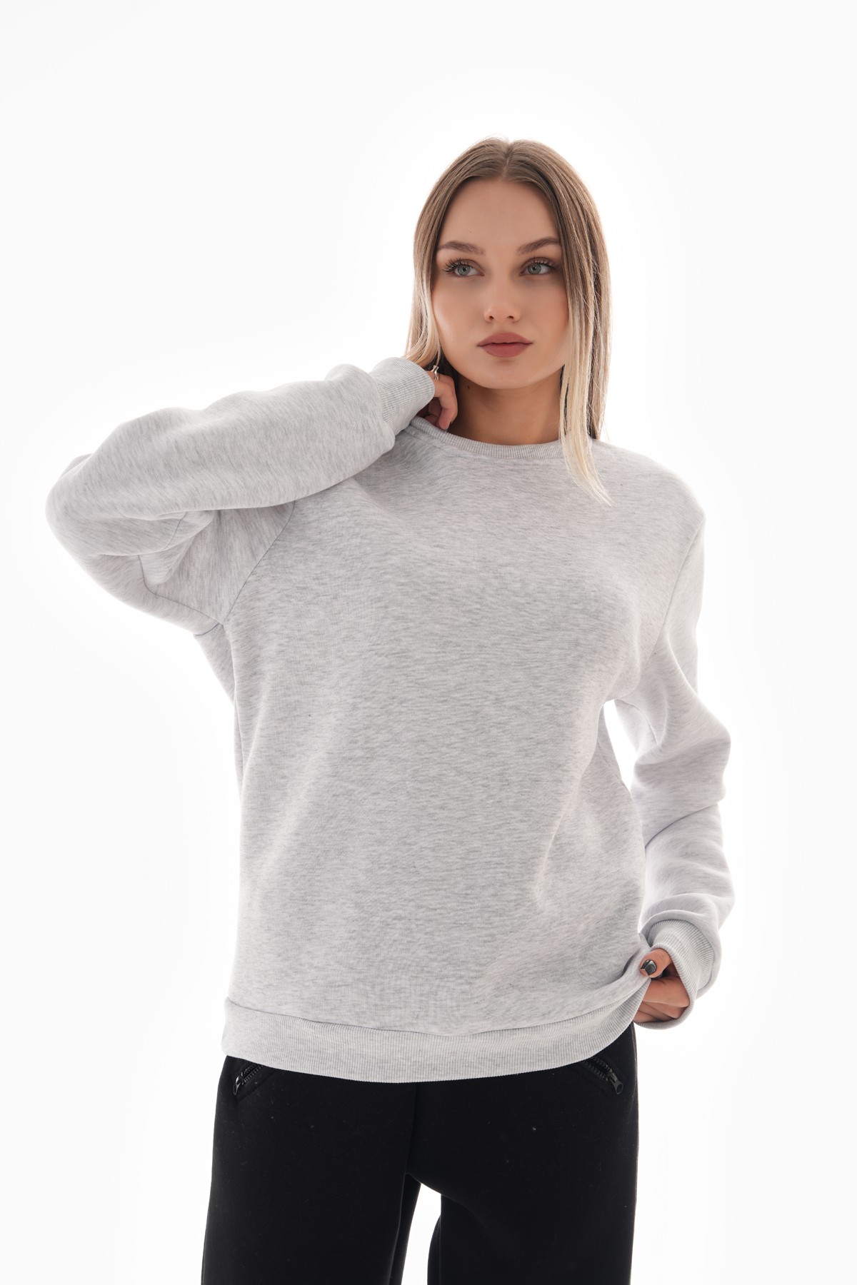 ‘Perspective’ Baskılı Sıfır Yaka Sweatshirt