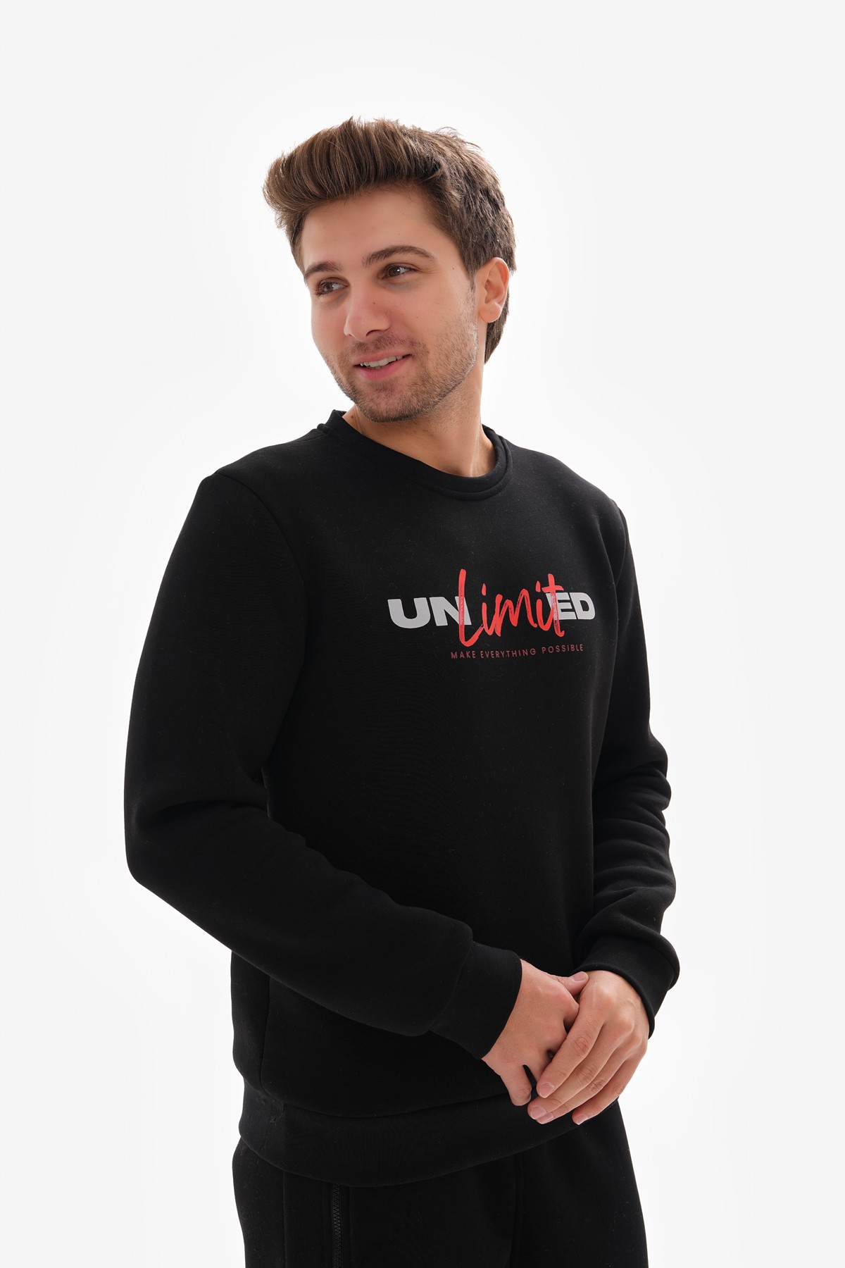 ‘Unlimited’ Baskılı Sıfır Yaka Sweatshirt