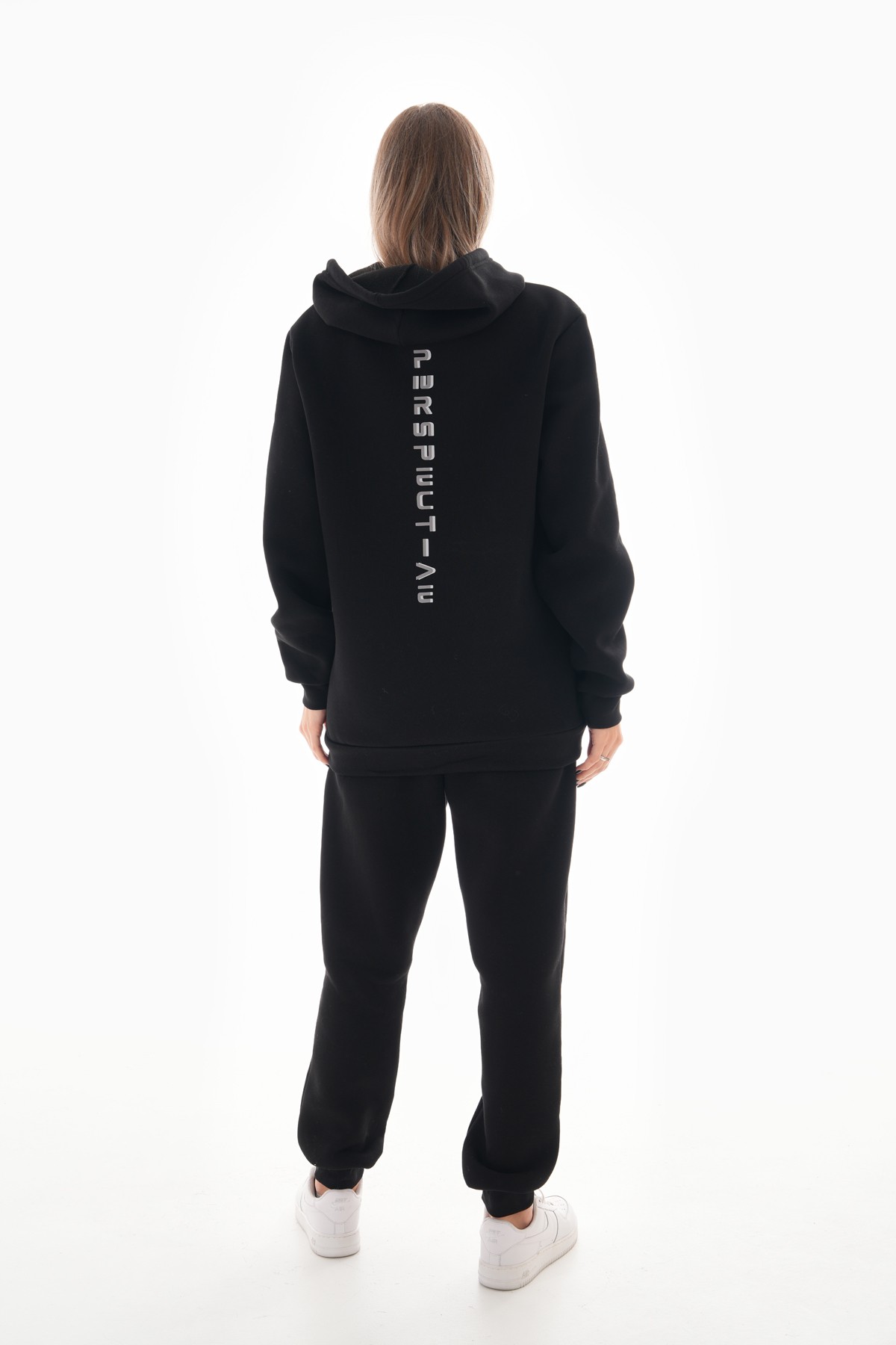 'Perspective' Baskılı Kapüşonlu Sweatshirt