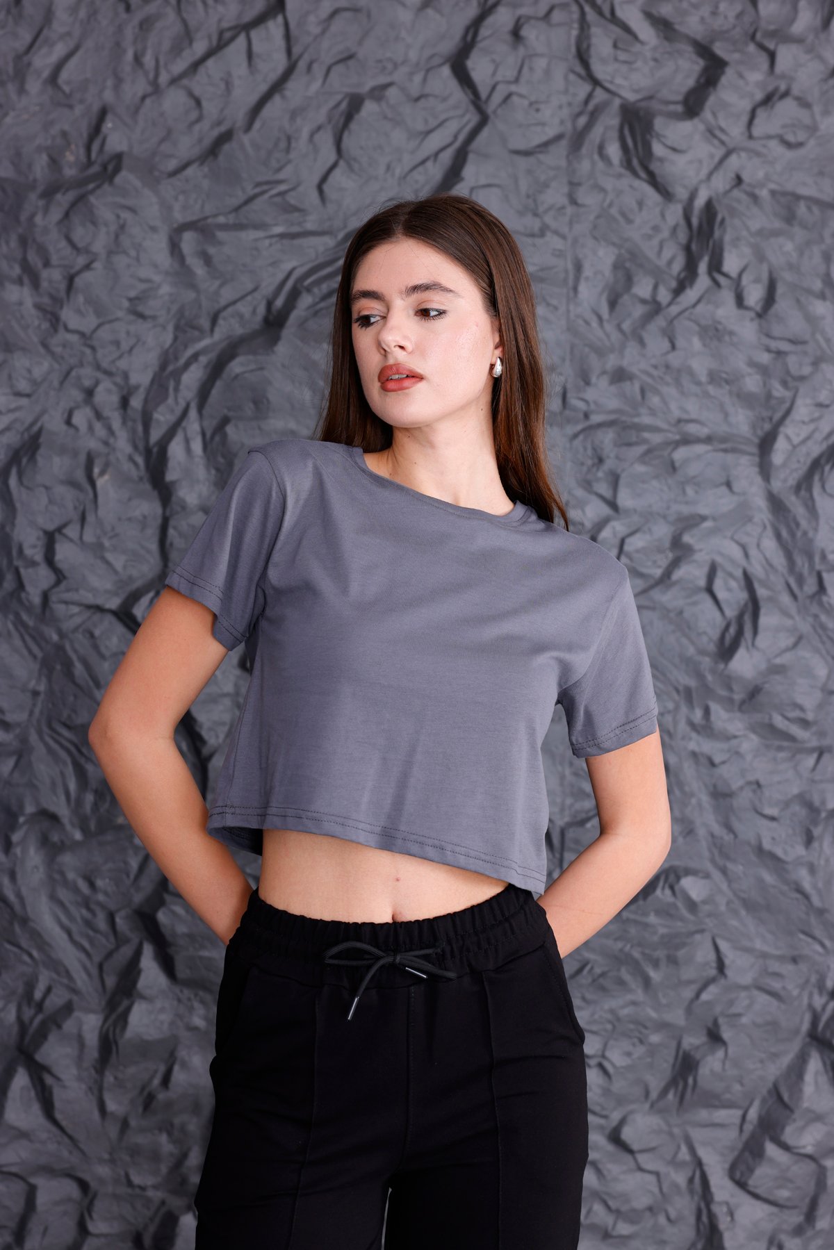 Crop T-shirt - Antrasit Gri