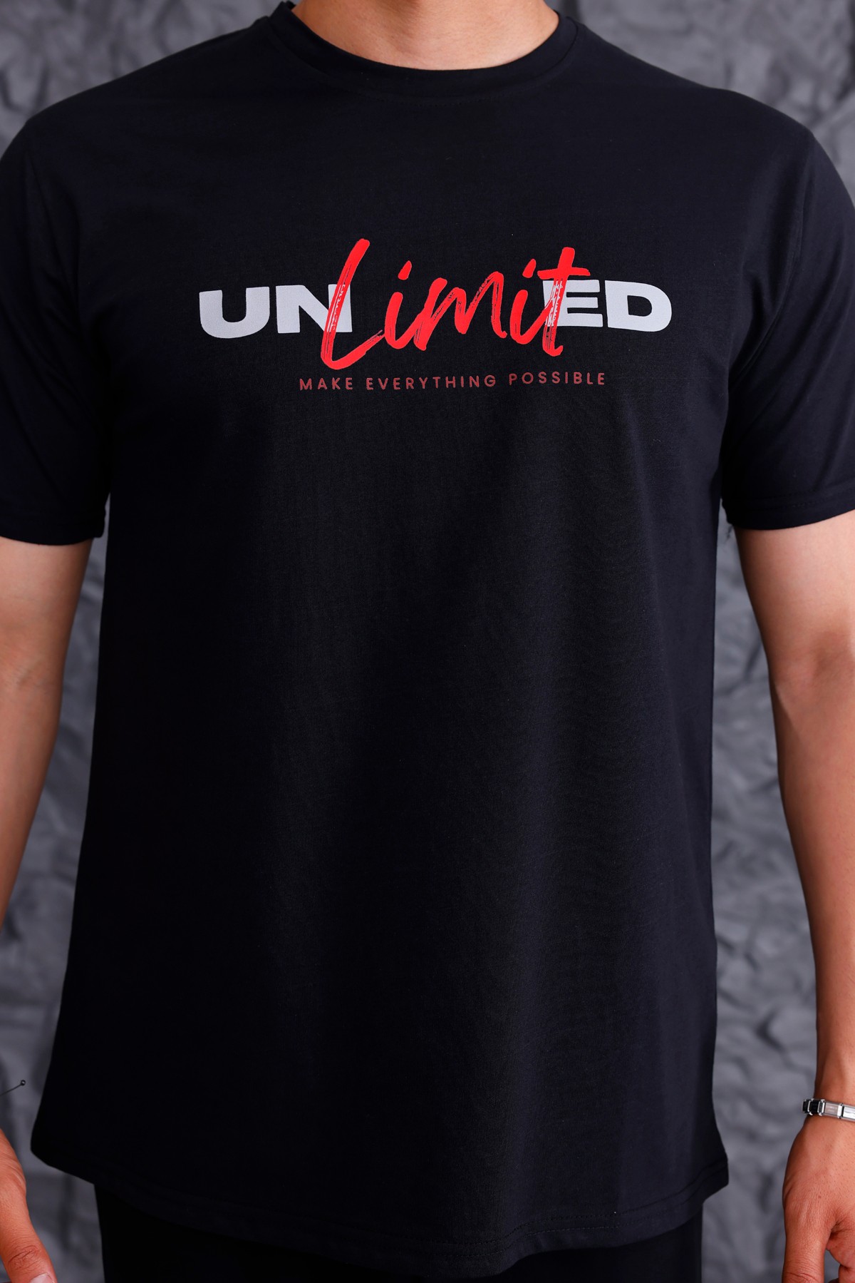 'Unlimited' Baskılı Basic T-shirt