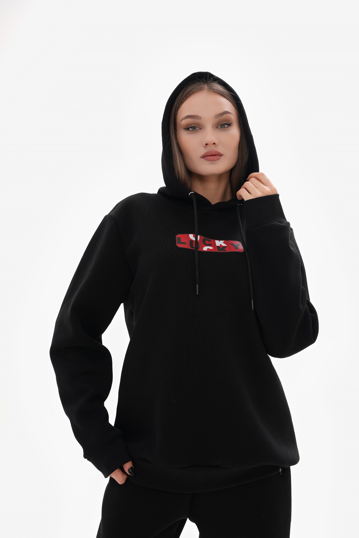 'Lucky' Baskılı Kapüşonlu Sweatshirt