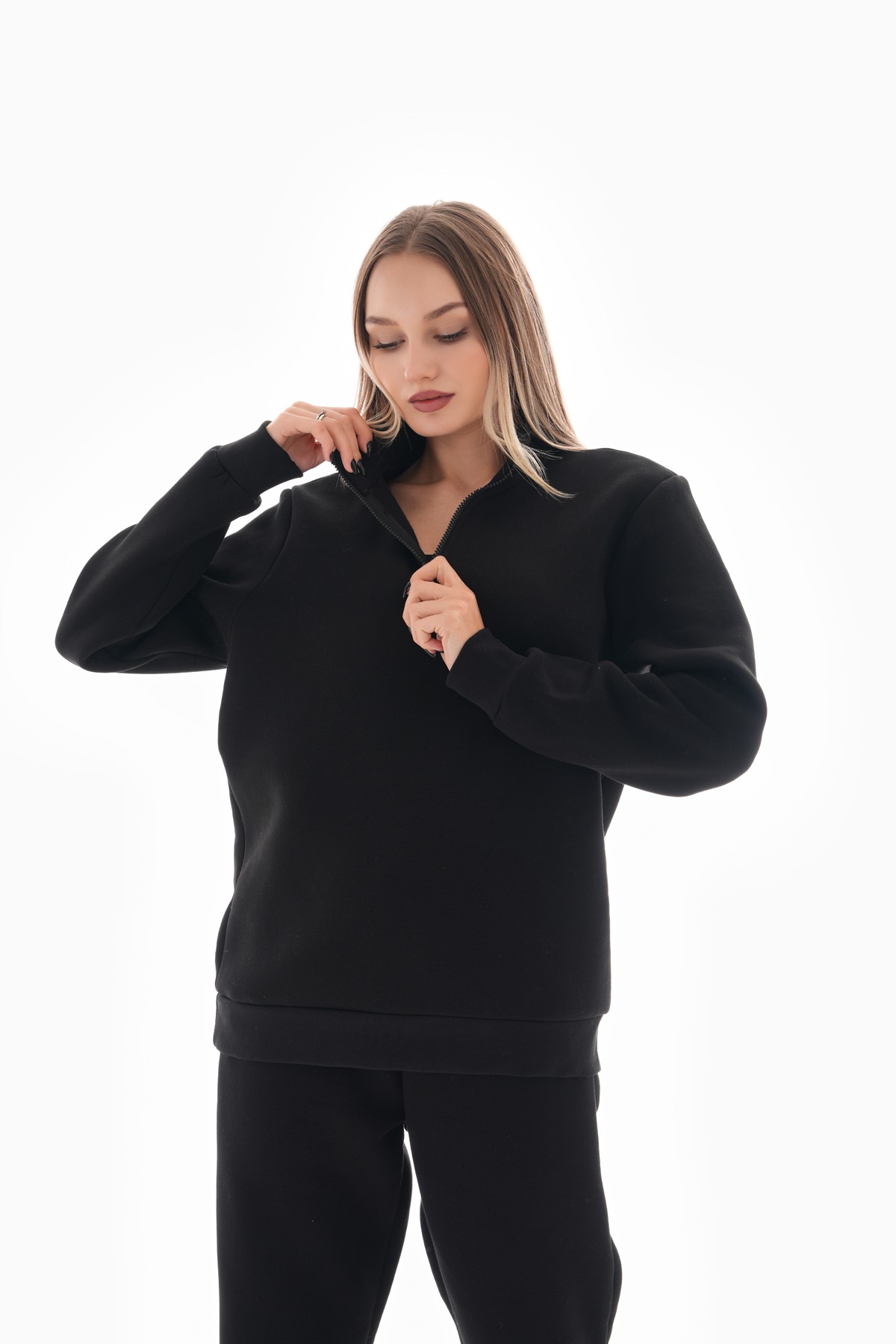 Yarım Fermuarlı Oversize Sweatshirt