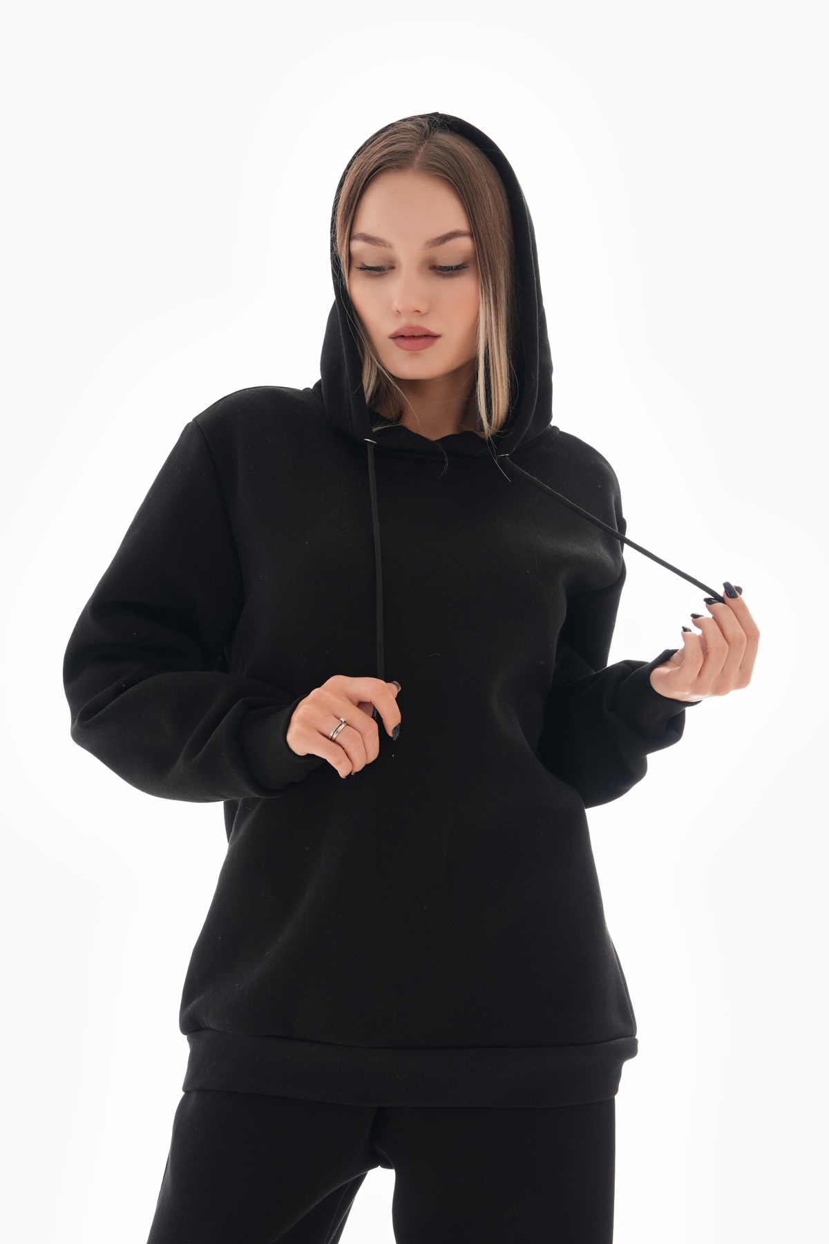 Kapüşonlu Oversize Sweatshirt - Siyah