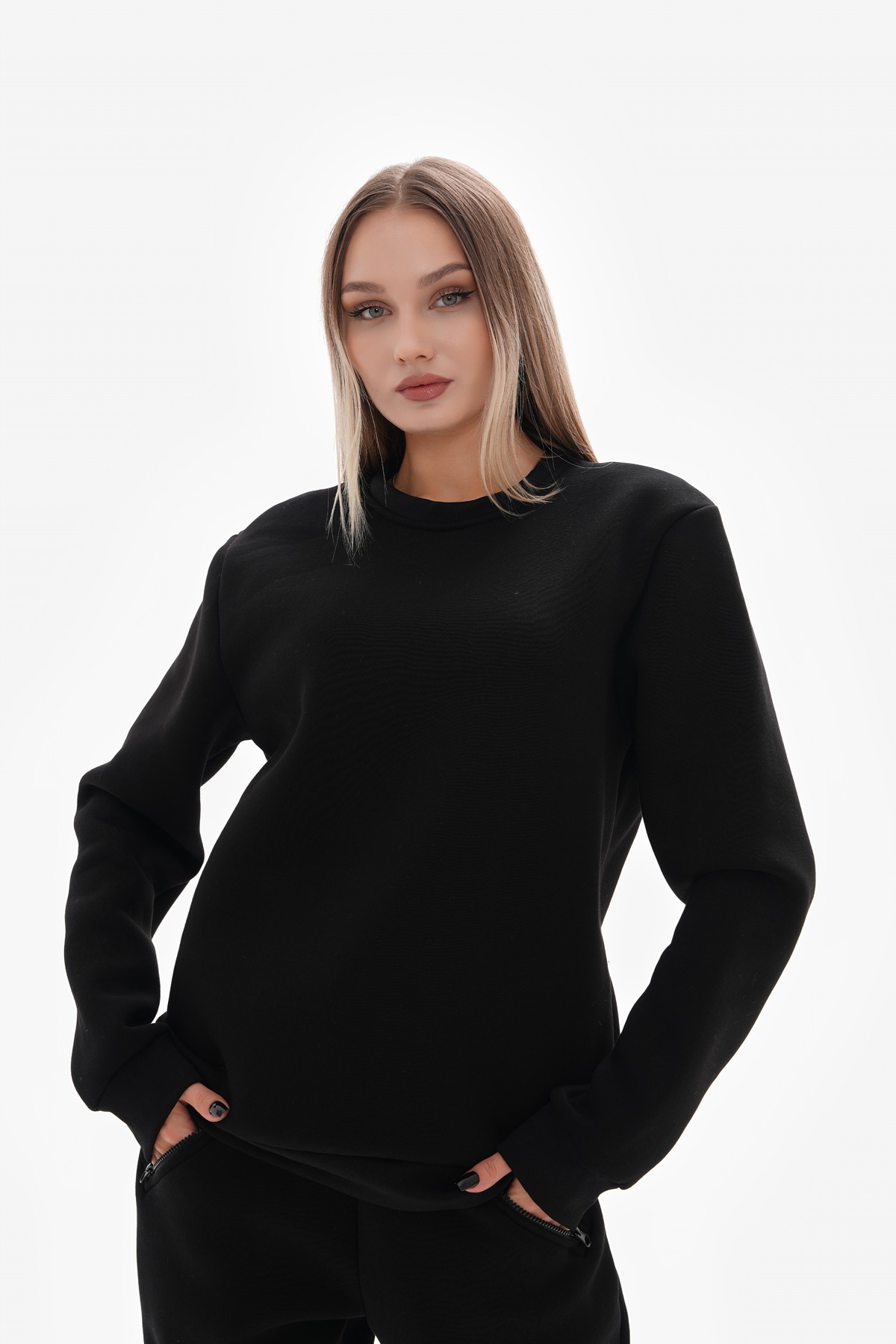 Sıfır Yaka Oversize Sweatshirt - Siyah