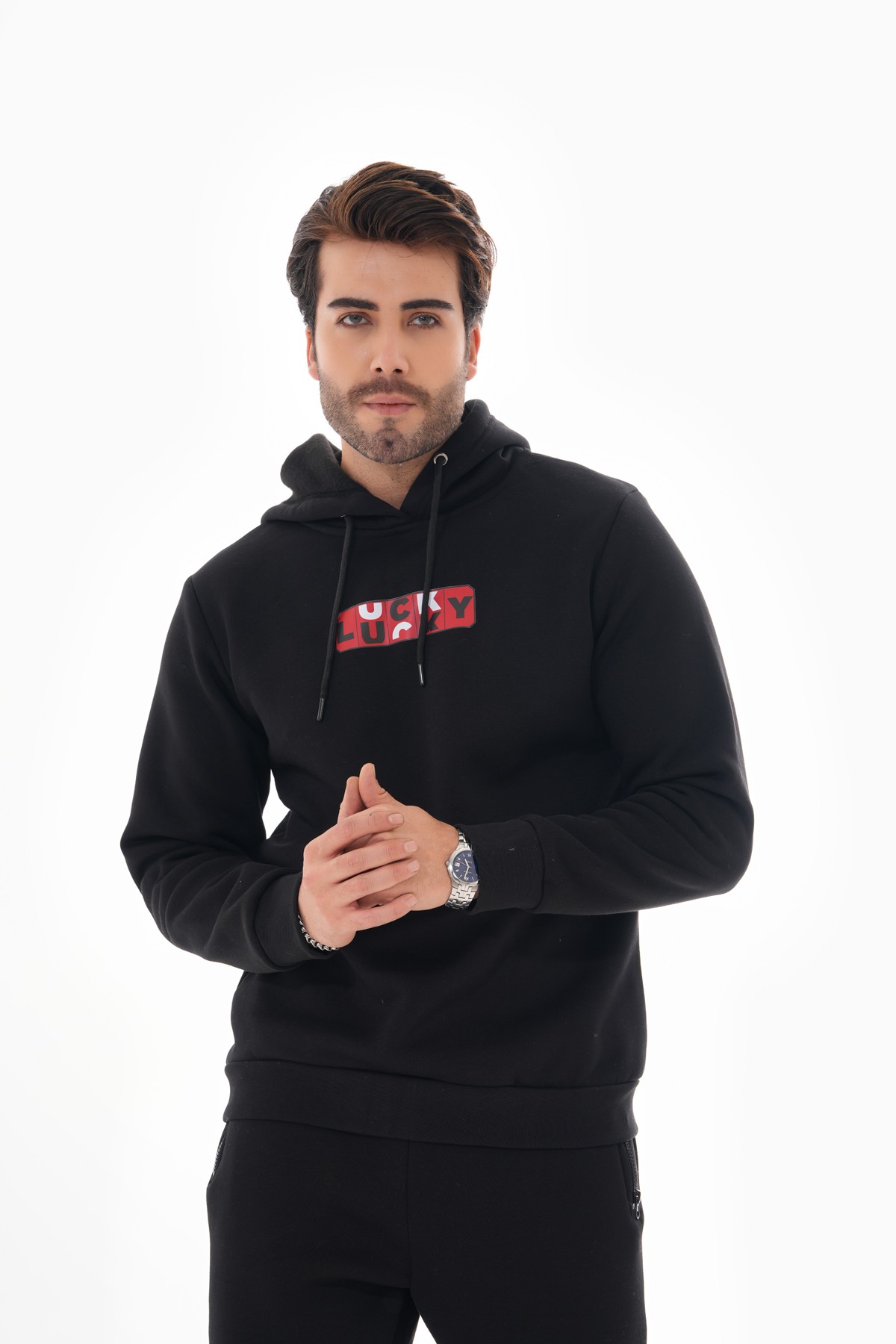 'Lucky' Baskılı Kapüşonlu Sweatshirt