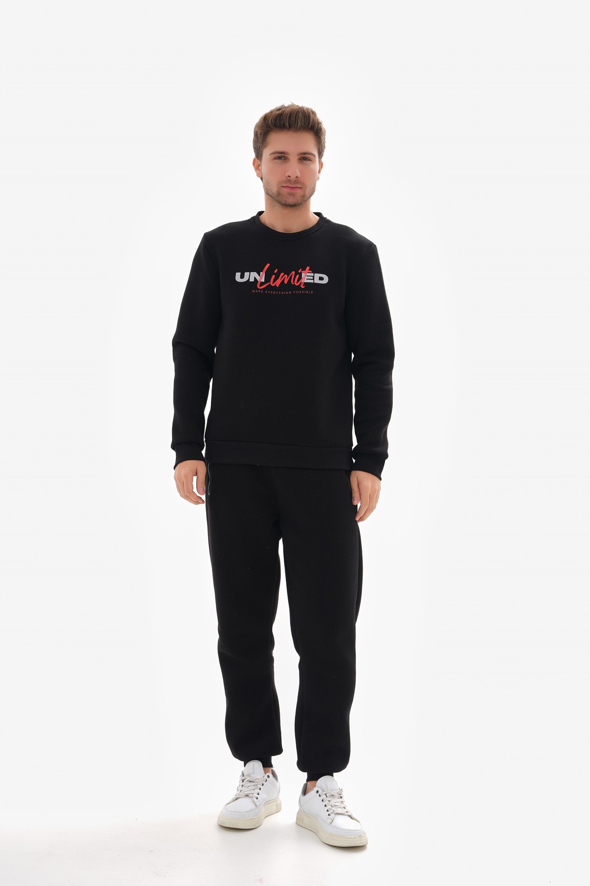 ‘Unlimited’ Baskılı Sıfır Yaka Sweatshirt