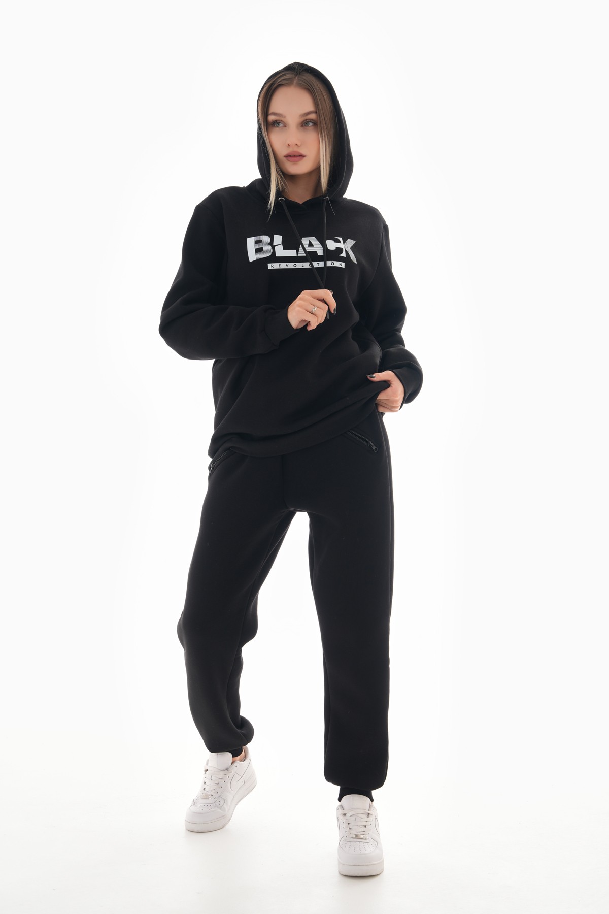 'Black Revolution' Baskılı Kapüşonlu Sweatshirt