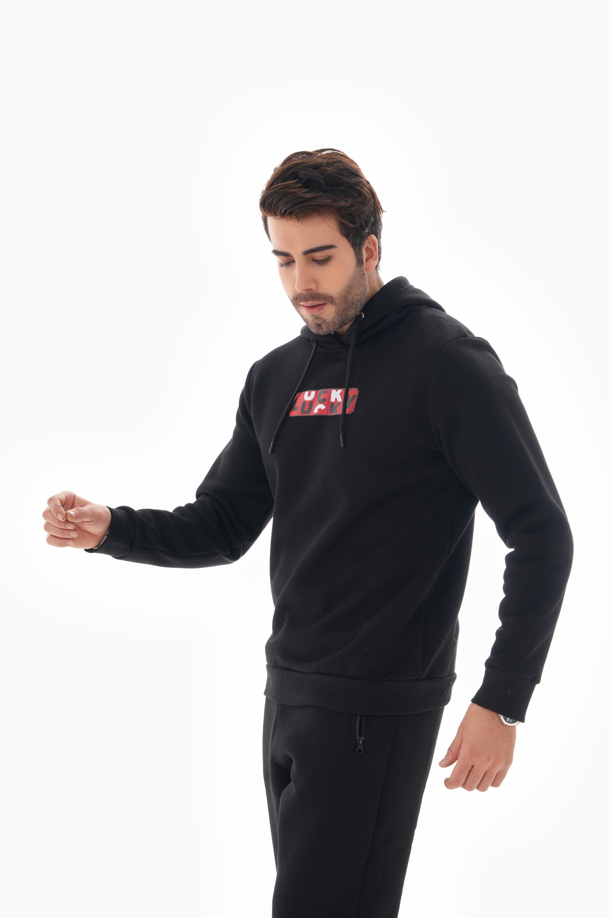 'Lucky' Baskılı Kapüşonlu Sweatshirt