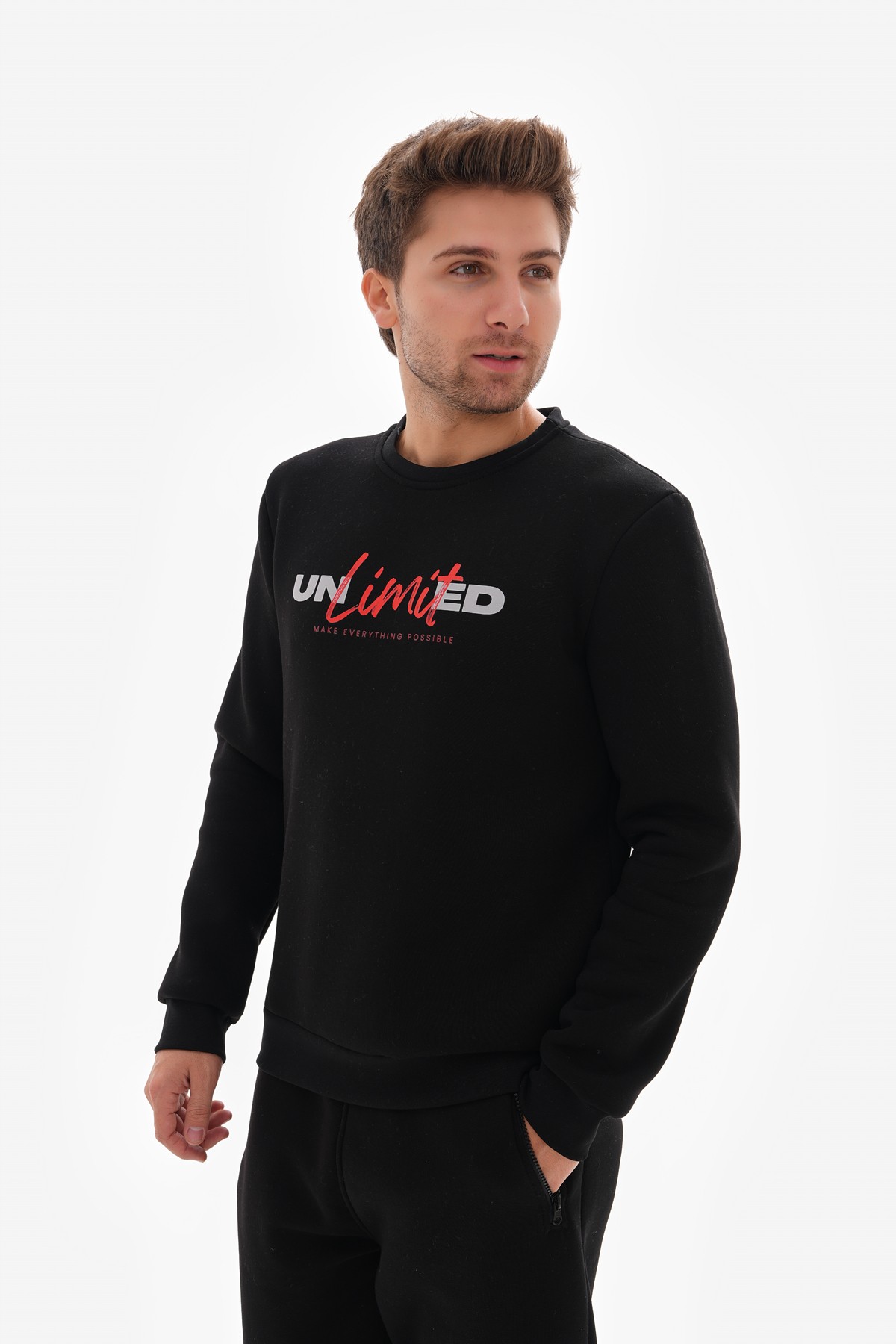 ‘Unlimited’ Baskılı Sıfır Yaka Sweatshirt