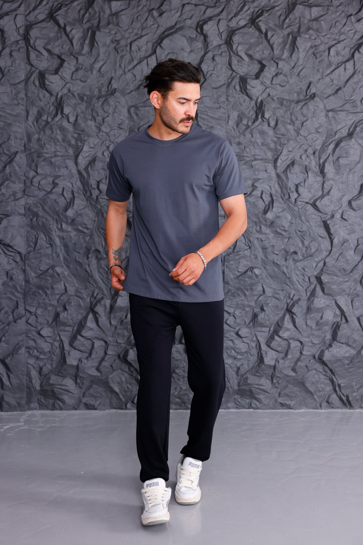 Basic T-shirt Eşofman Takımı - Antrasit