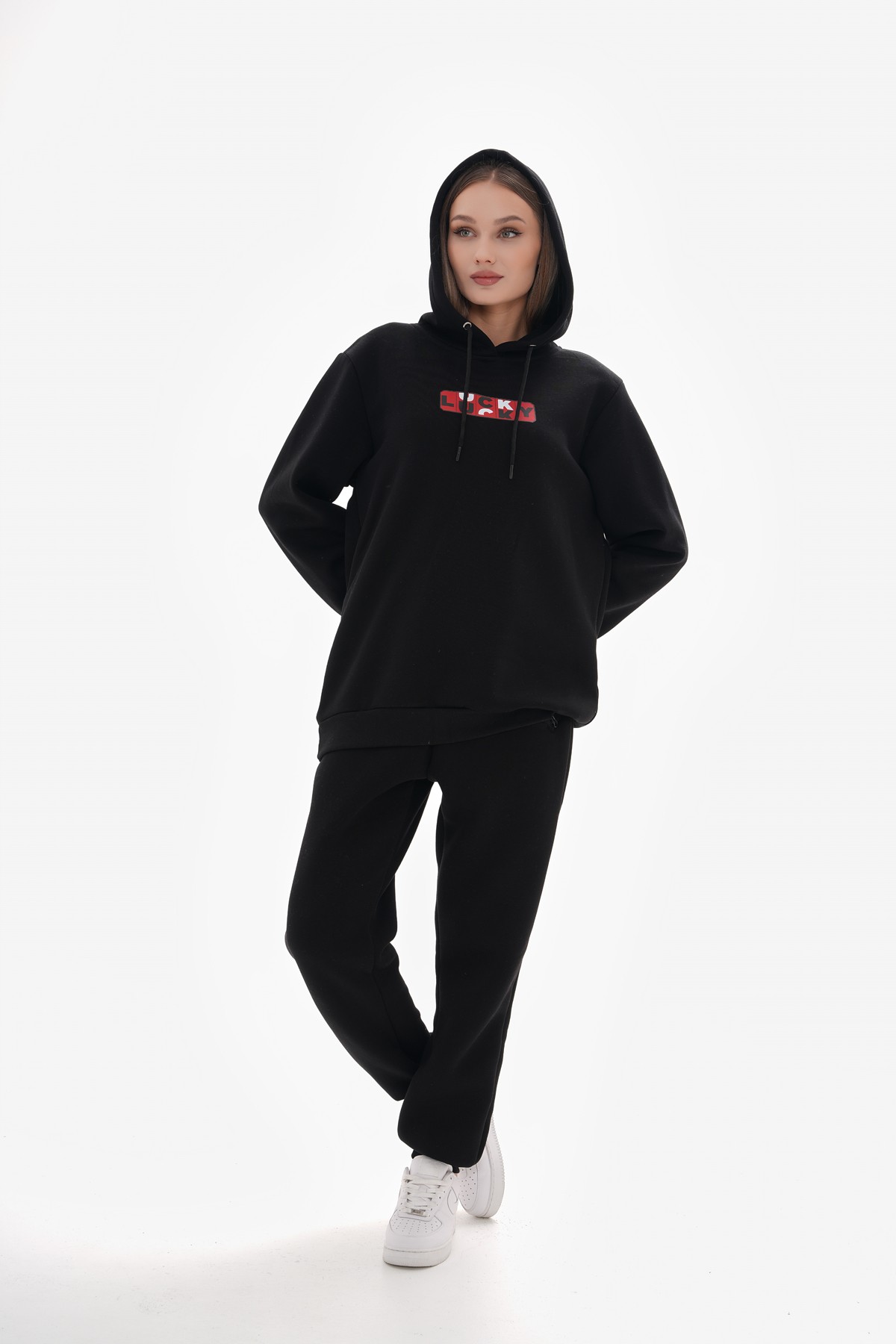 'Lucky' Baskılı Kapüşonlu Sweatshirt